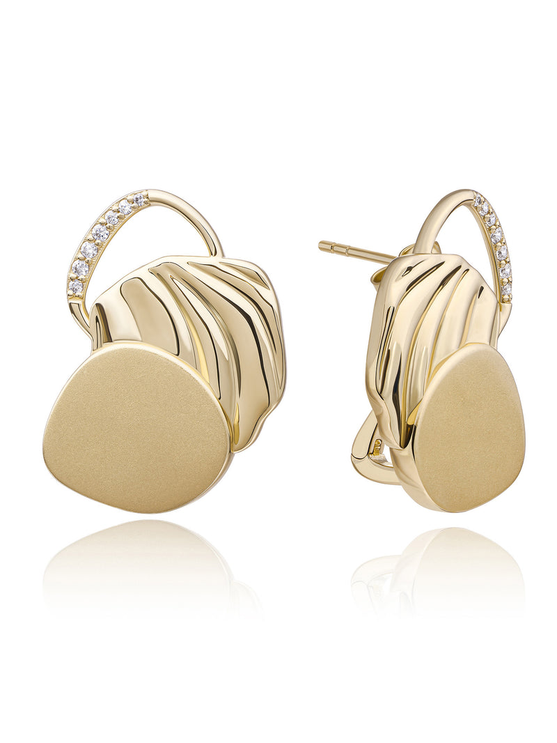 Uneven Push Back Oorbellen Zirconia - Gold Plated