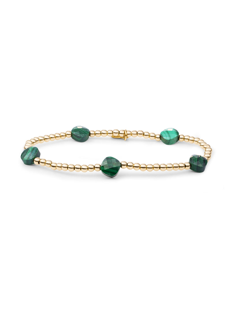 Cushion Cut Armband Malachite - Gold Plated