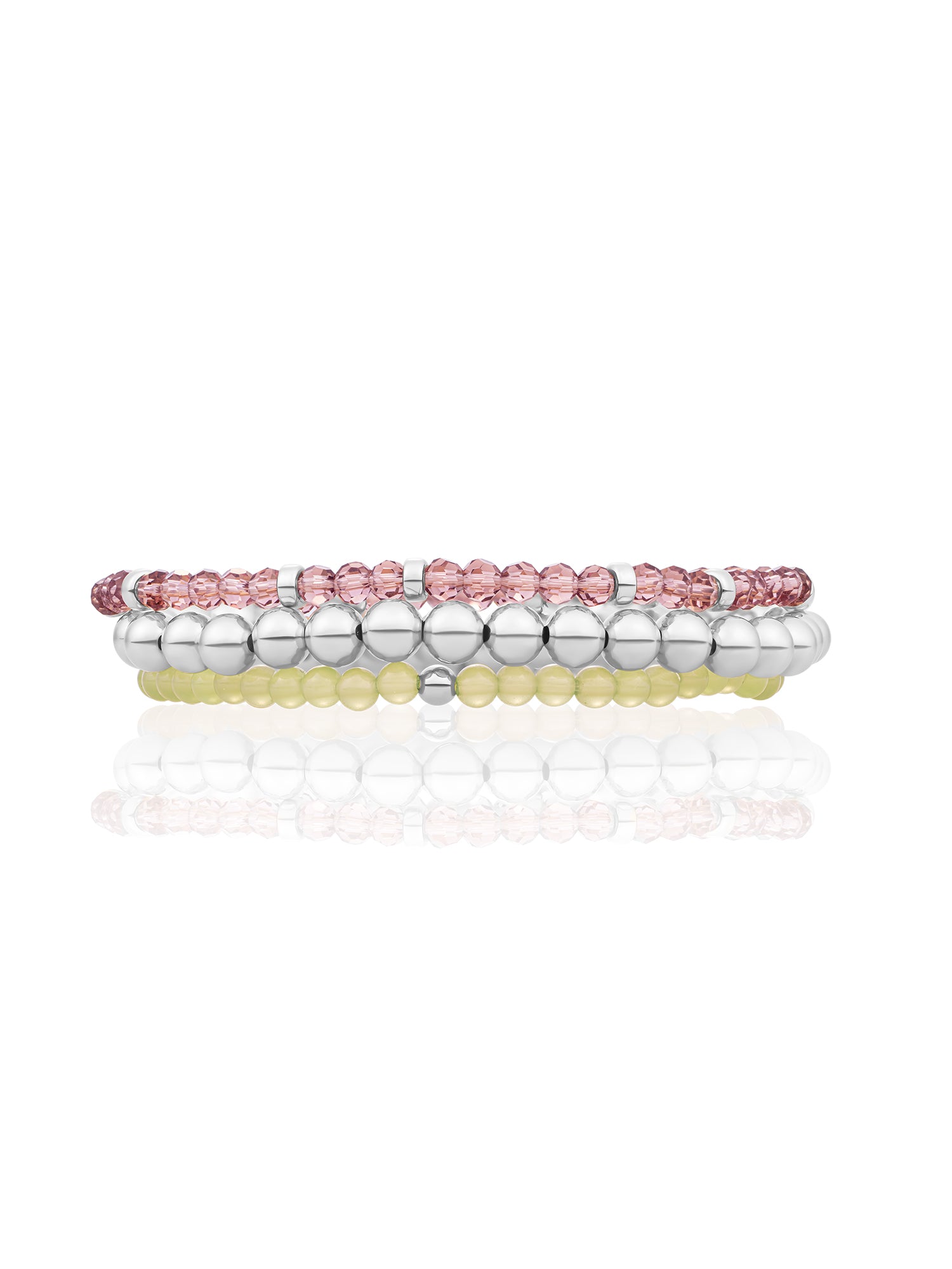 Lime Jade Aubergine Quartz Roundel Saturn Armbanden Stack Zilver