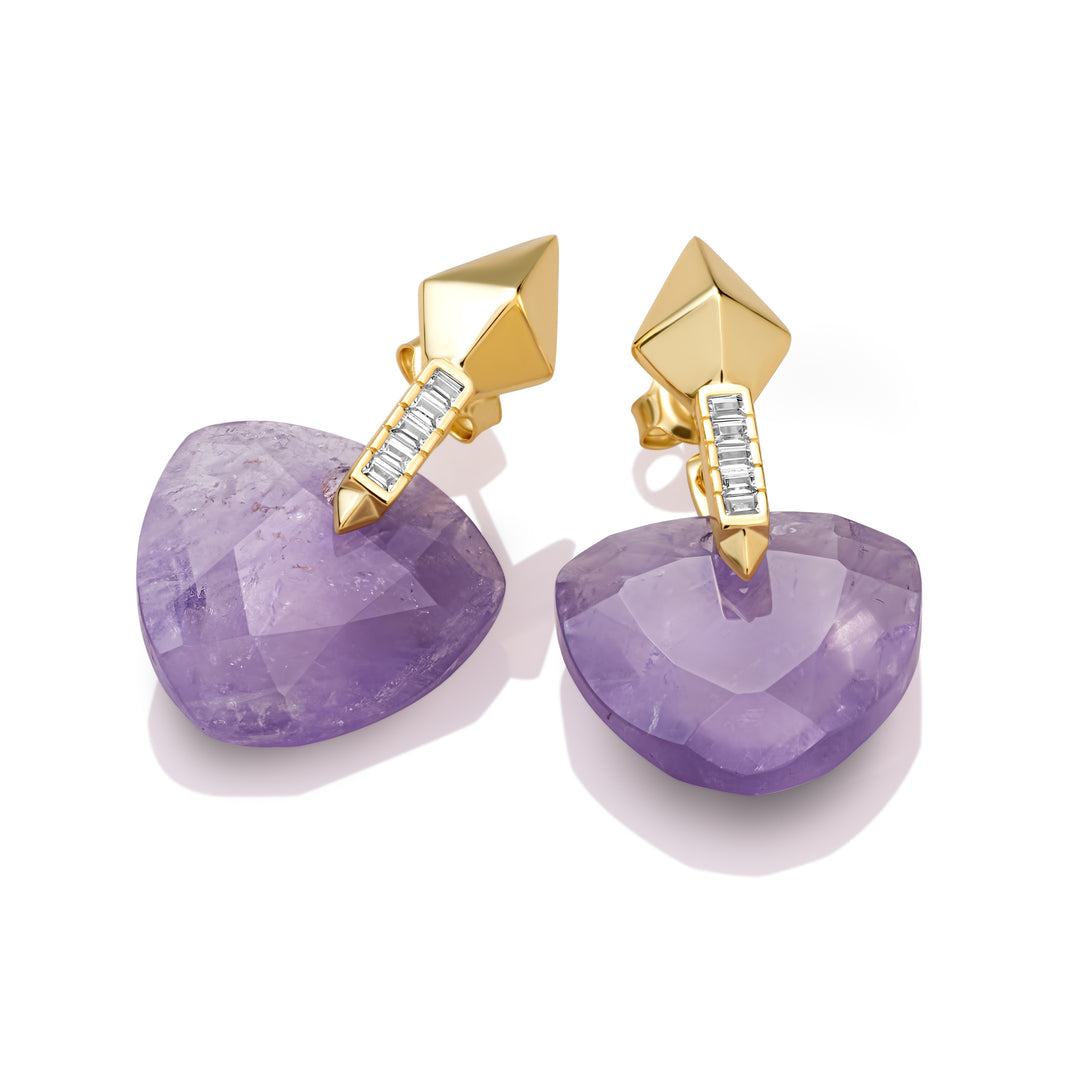 Oorbellen set vrouwen met paarse amethyst edelsteen 