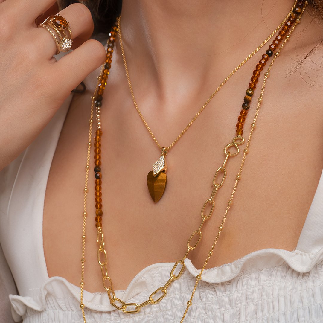 Link Ketting Citrine Quartz & Tiger Eye | Goudkleurig