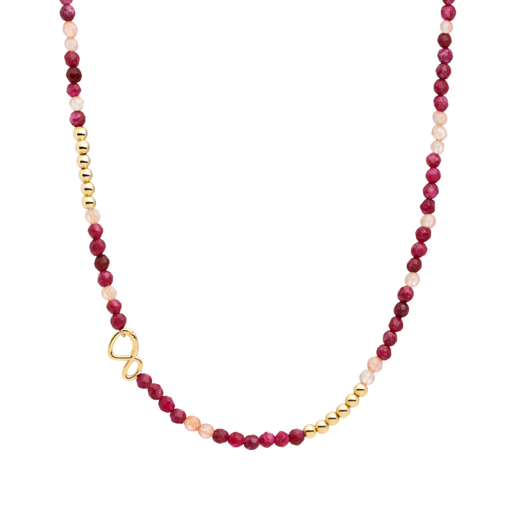 Link Ketting Fuchsia Jade & Cherry Quartz Goudkleurig