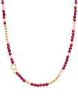 Link Ketting Fuchsia Jade & Cherry Quartz Goudkleurig