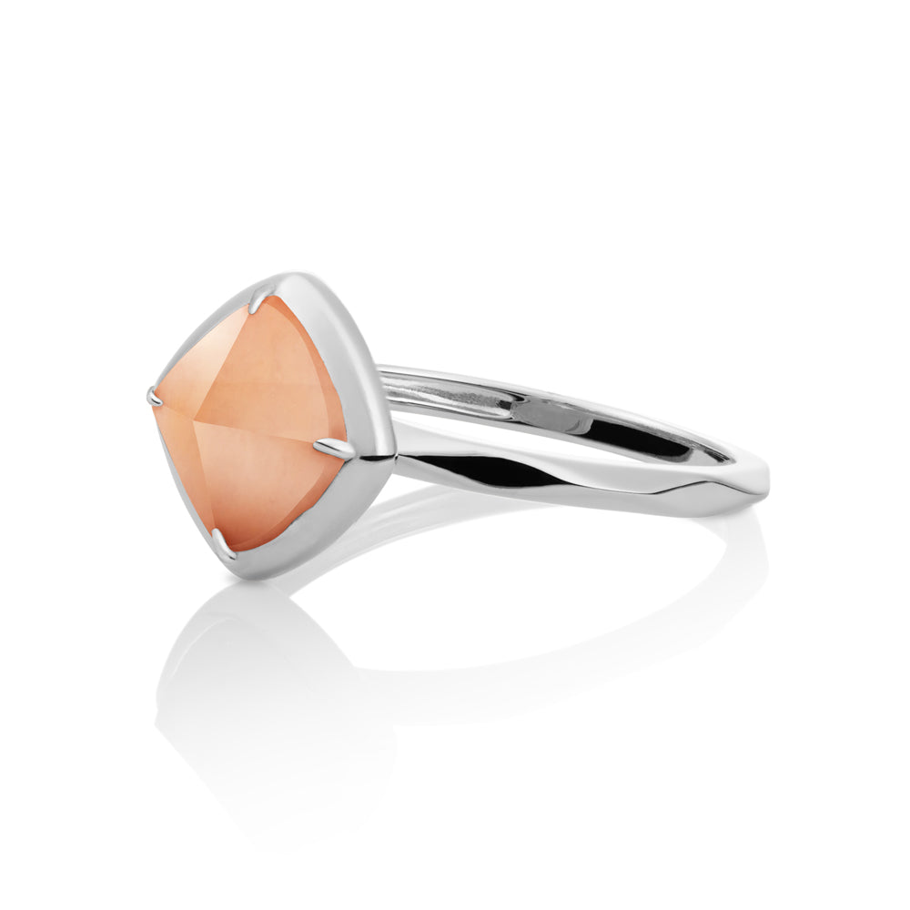 Edge Ring Peach Rhodonite - zilver