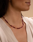 Link Ketting Fuchsia Jade & Cherry Quartz Goudkleurig