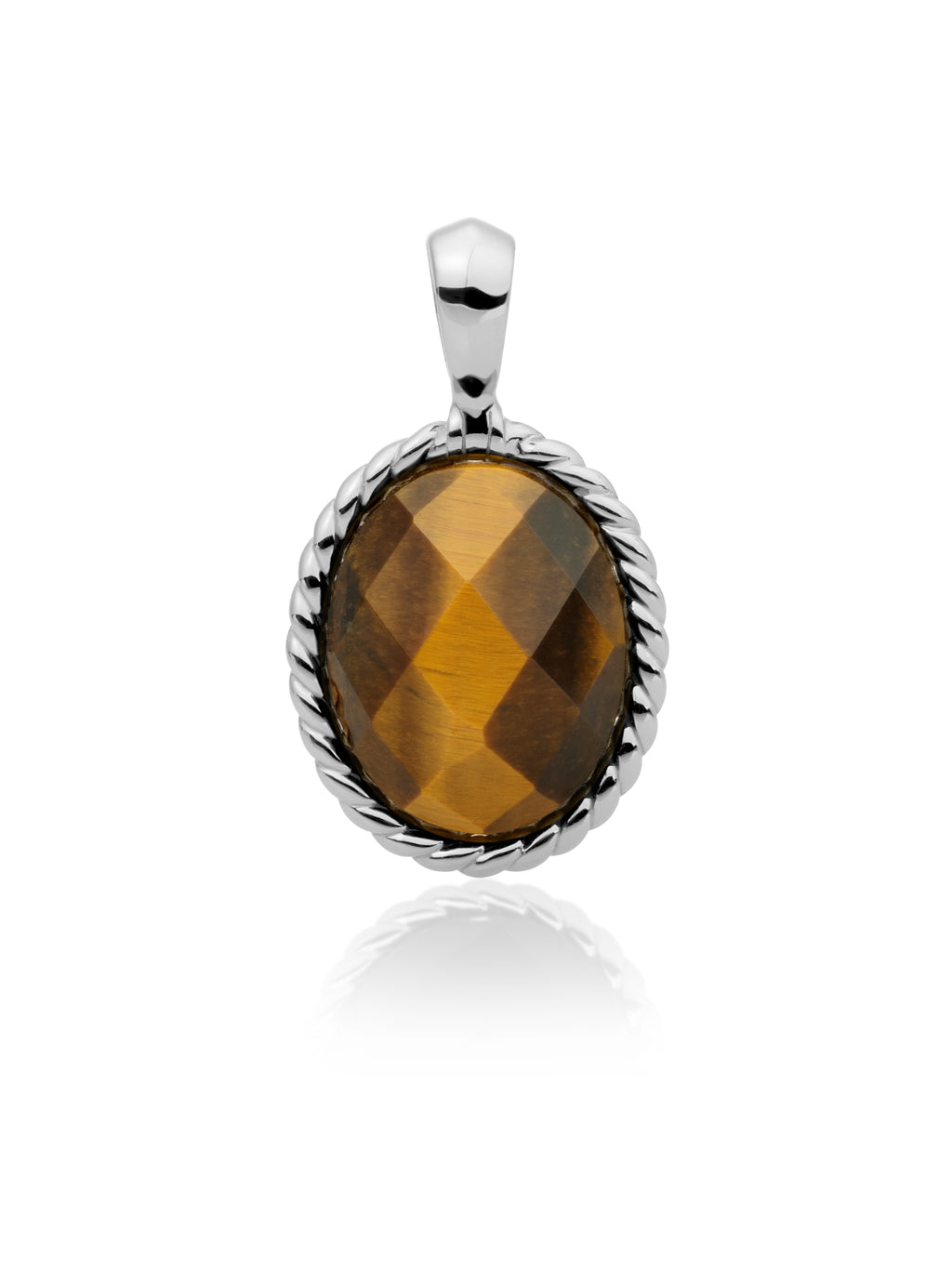 Twist Pendant Tiger Eye - Rhodium Plated