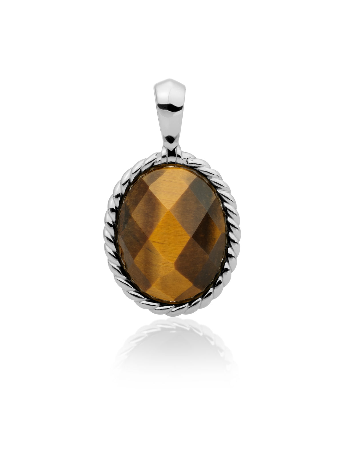 Twist Pendant Tiger Eye - Rhodium Plated