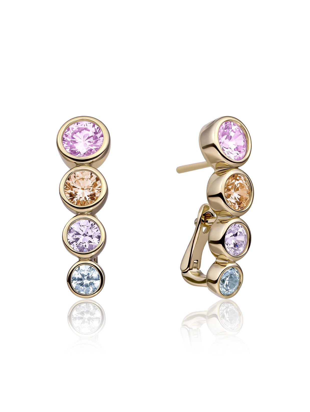 Tube Push Back Oorbellen Multicoloured Zirconia - Pastel - Gold Plated