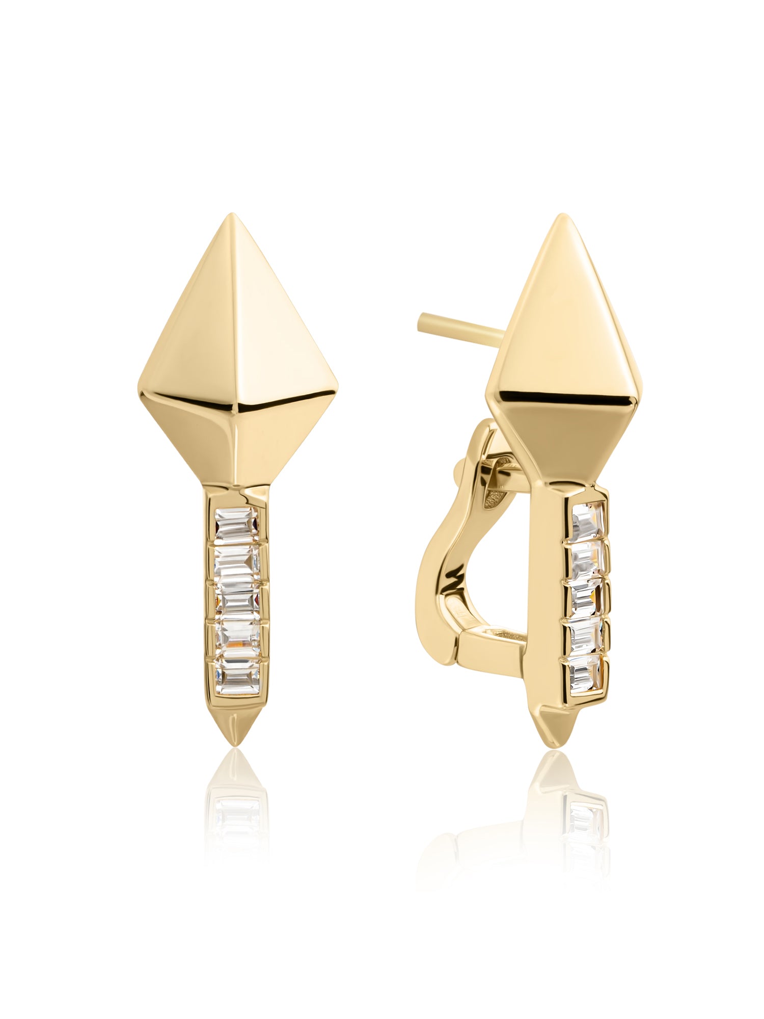 Pyramid Edge Push Back Oorbellen Zirconia - Gold Plated