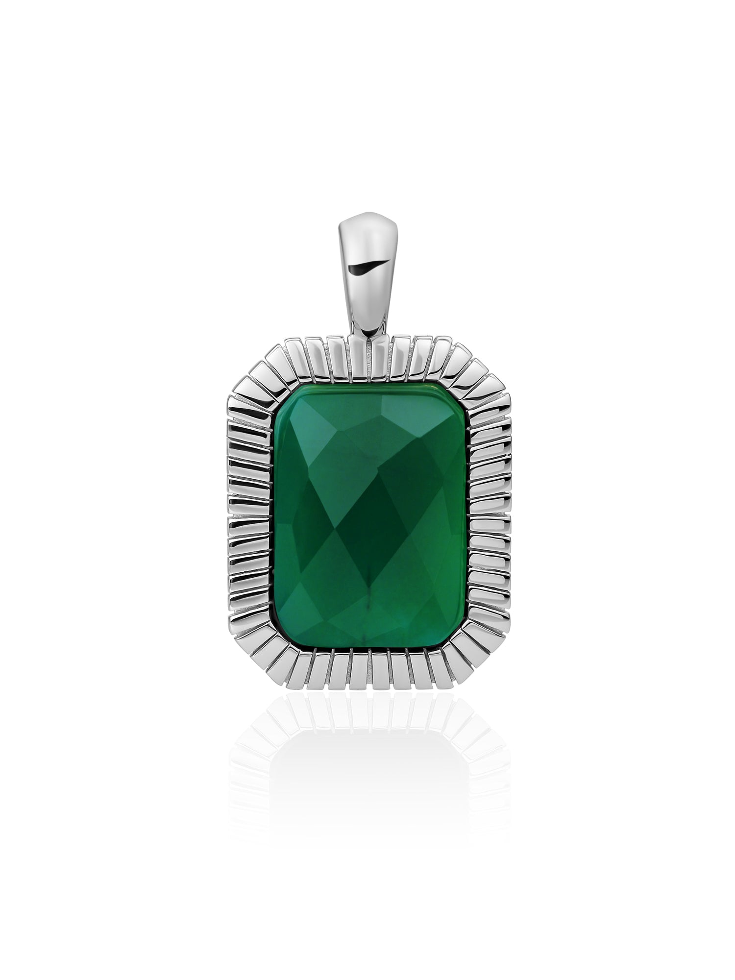 Baguette Pendant Green Onyx - Rhodium Plated