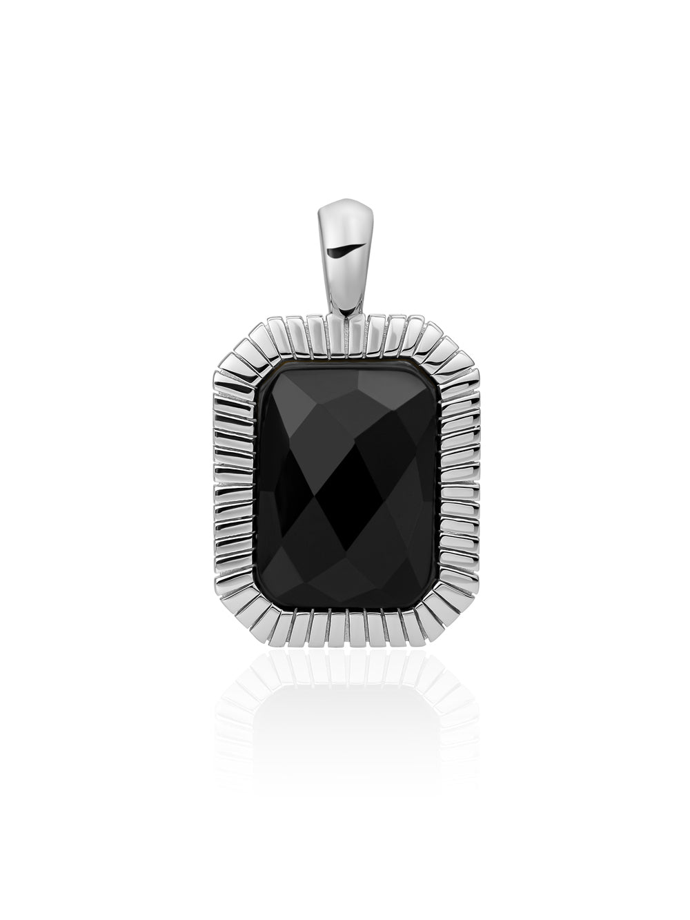 Baguette Pendant Onyx - Rhodium Plated