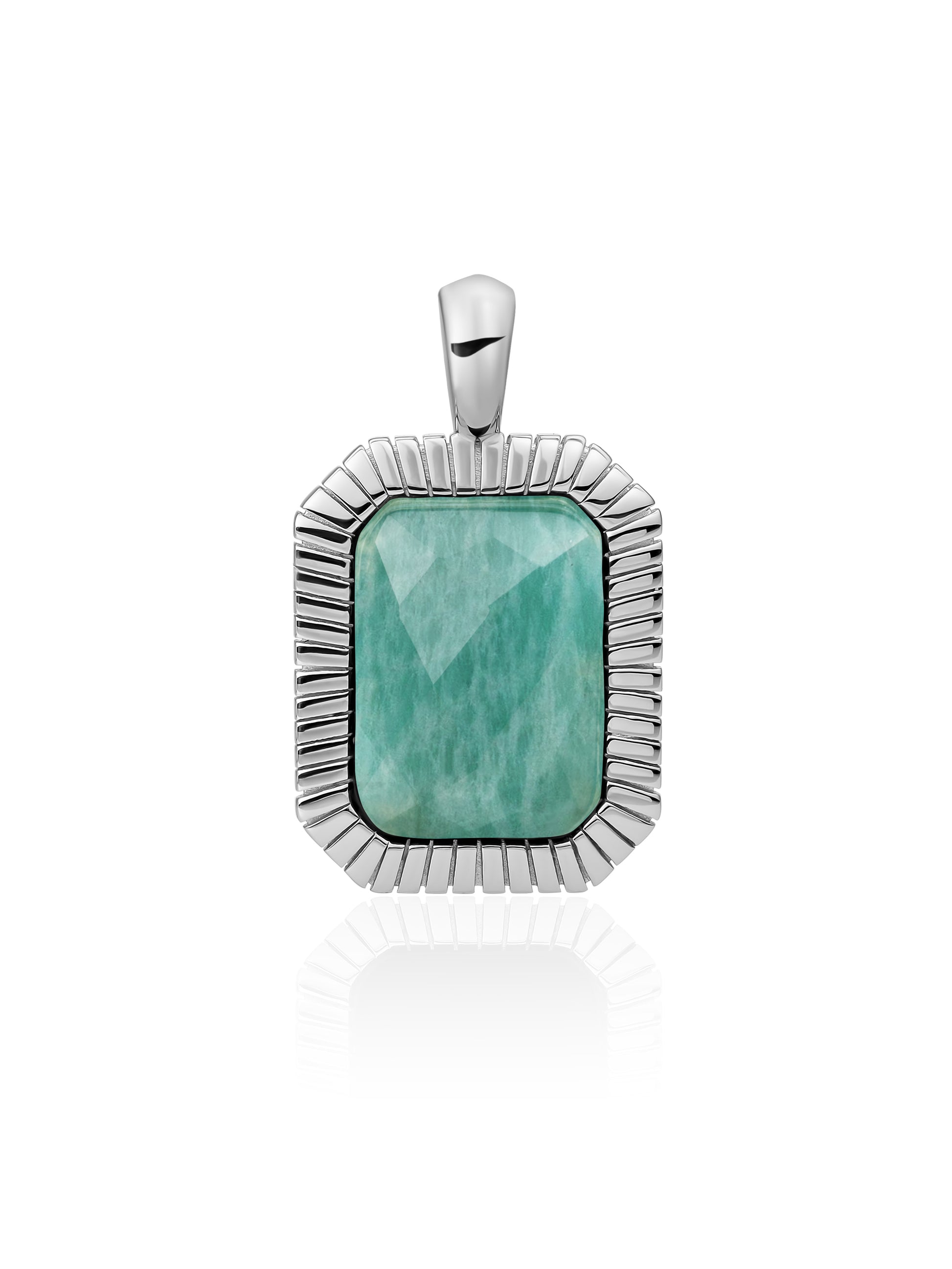 Baguette Pendant Rich Green Amazonite - Rhodium Plated