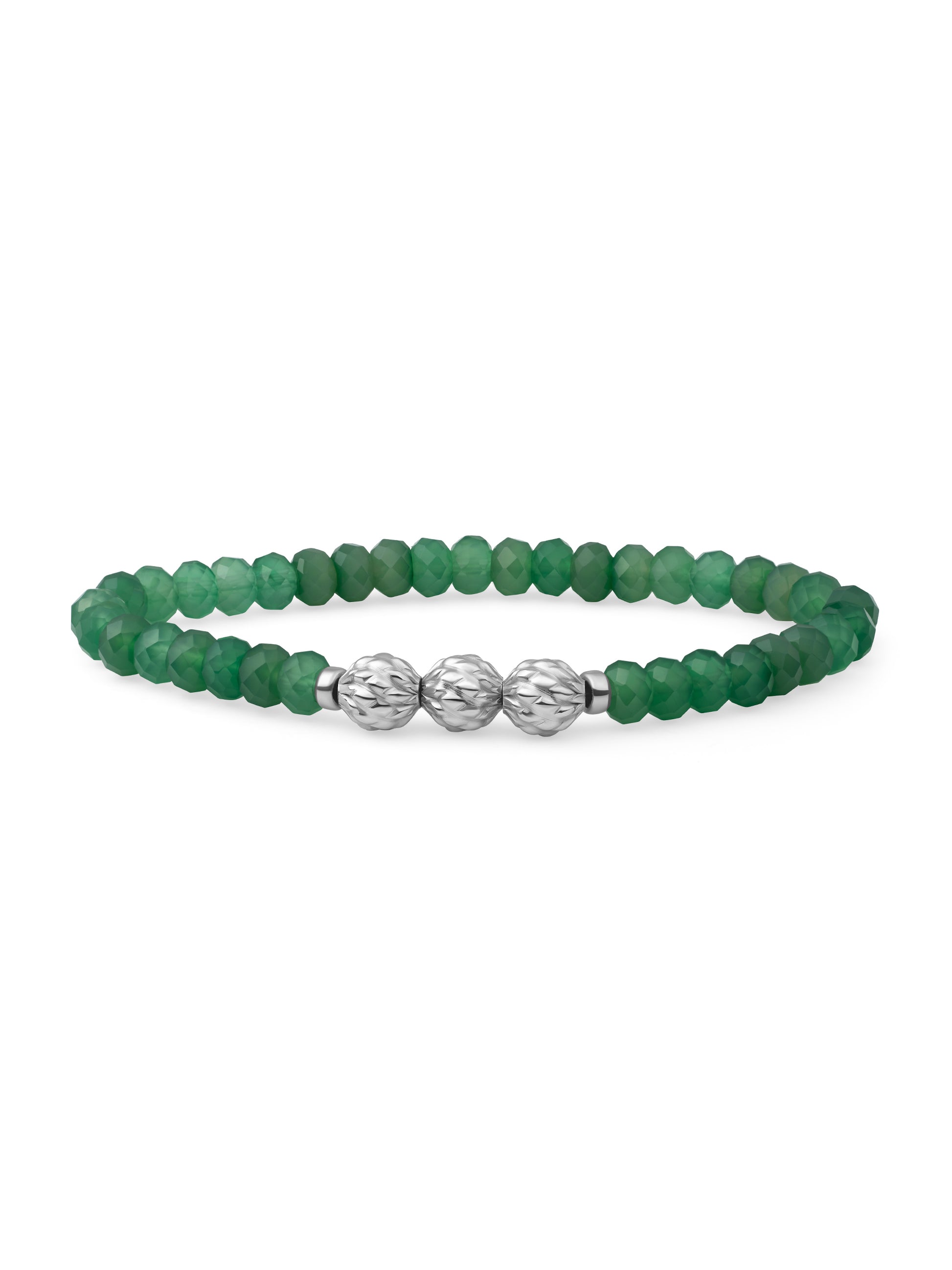 Fuse Beads Armband Green Onyx - Rhodium Plated