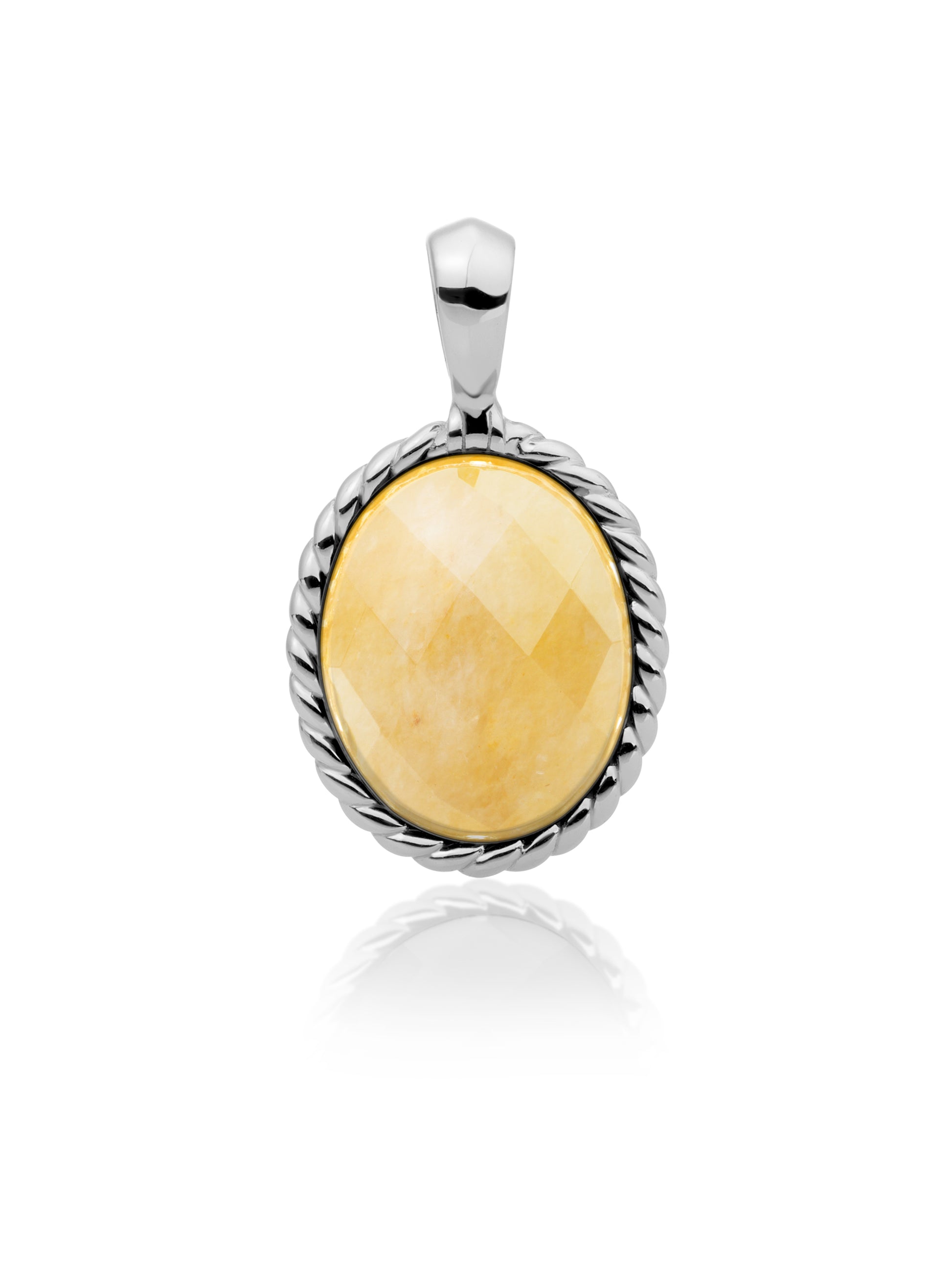Twist Pendant Yellow Jade - Rhodium Plated