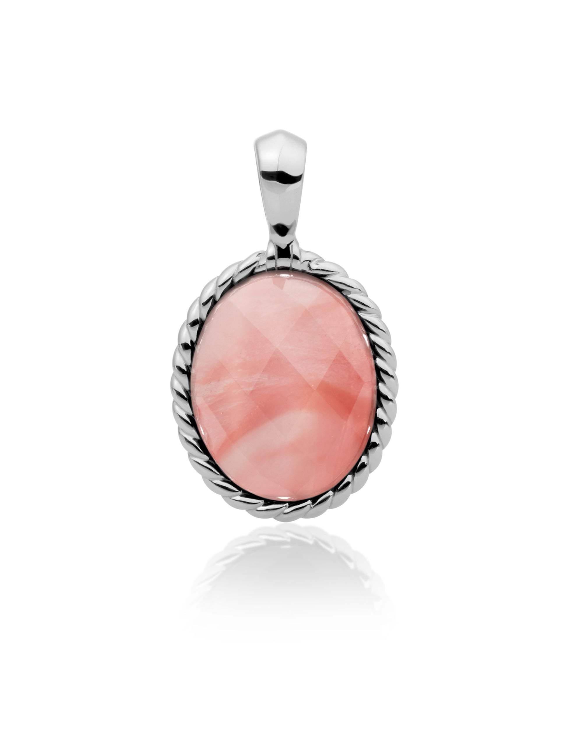 Twist Pendant Cherry Quartz - Rhodium Plated