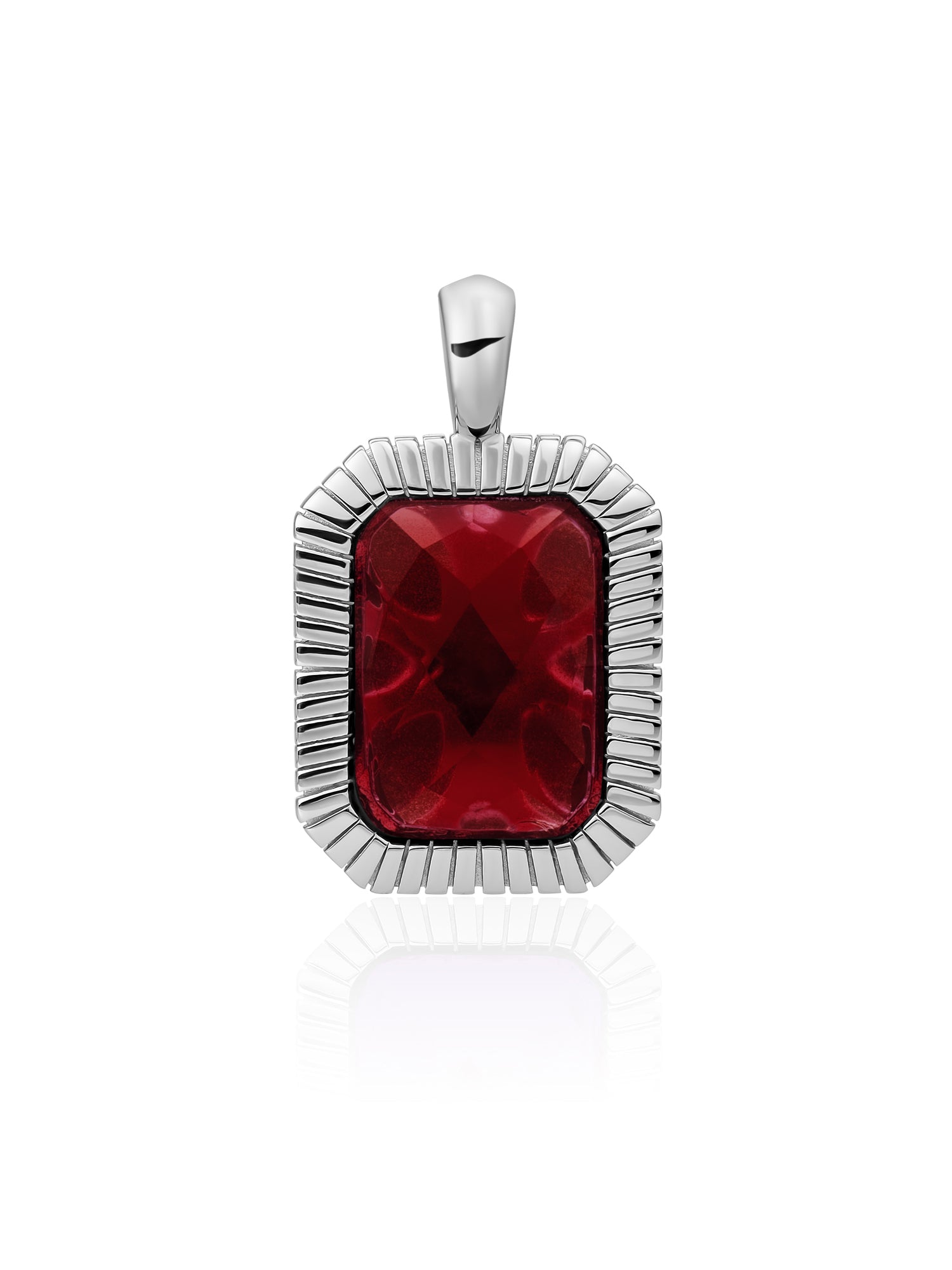 Baguette Pendant Ruby Quartz - Rhodium Plated