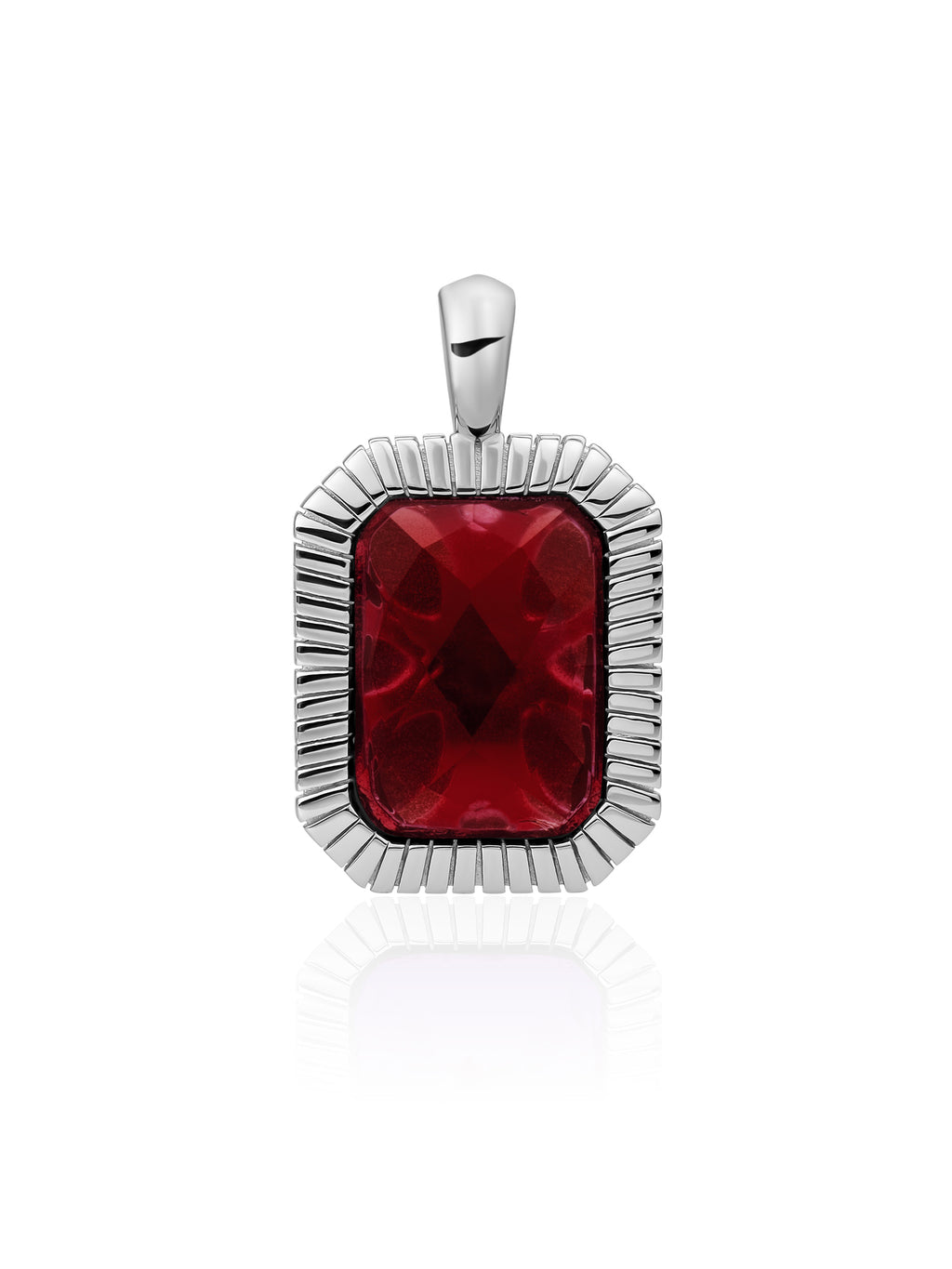 Baguette Pendant Ruby Quartz - Rhodium Plated