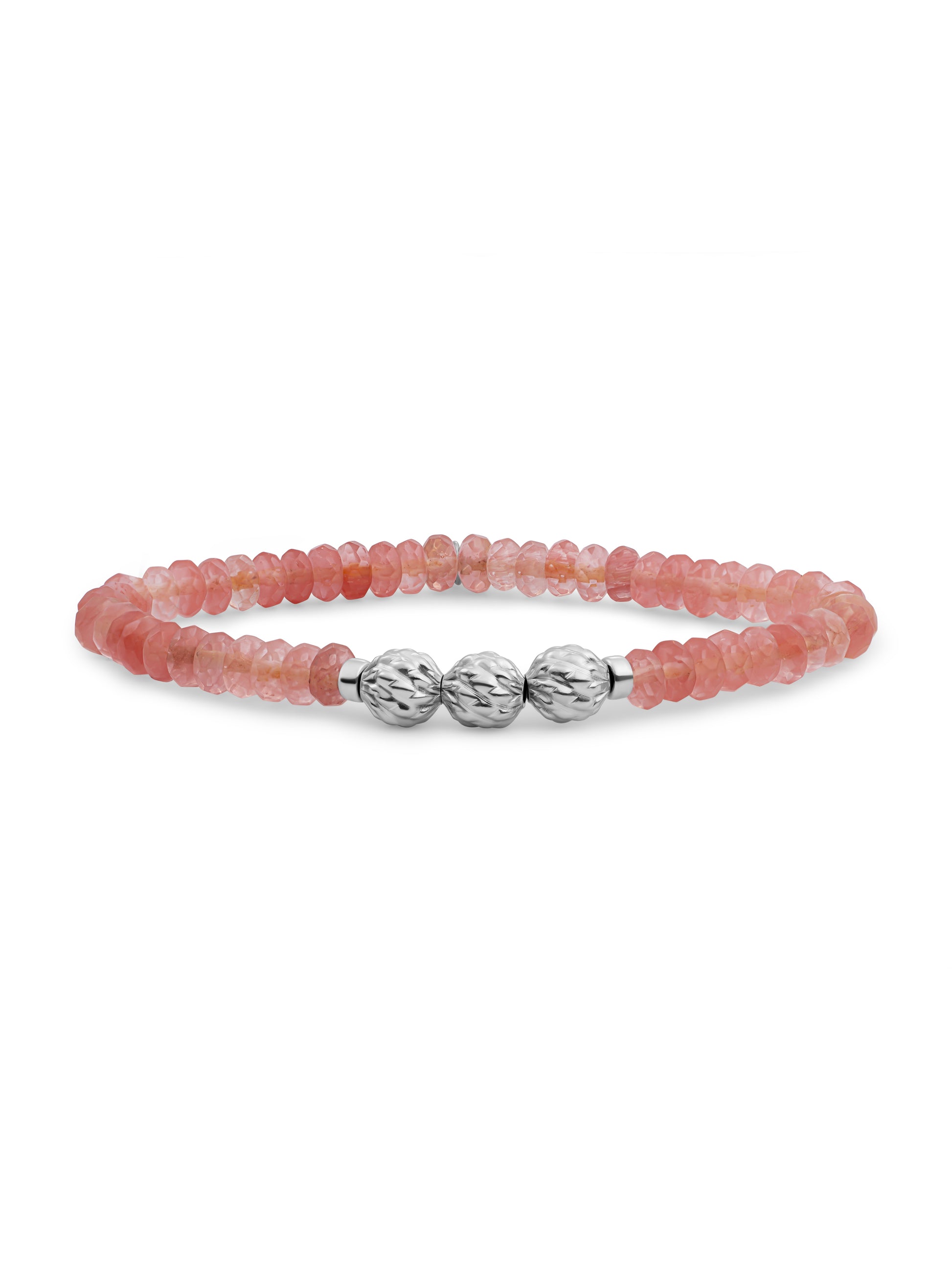 Fuse Beads Armband Cherry Quartz - Rhodium Plated