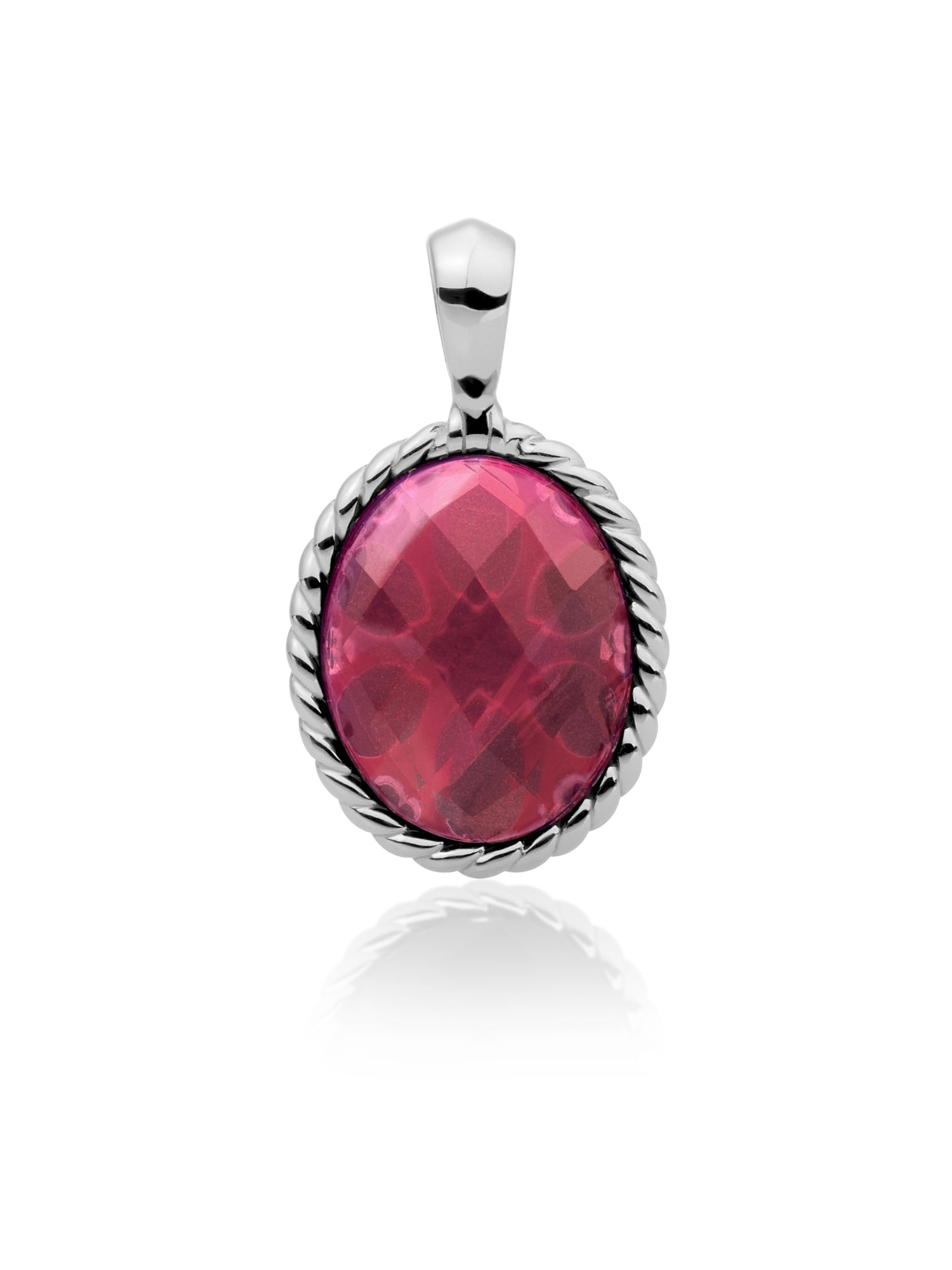 Twist Pendant Fuchsia Quartz - Rhodium Plated