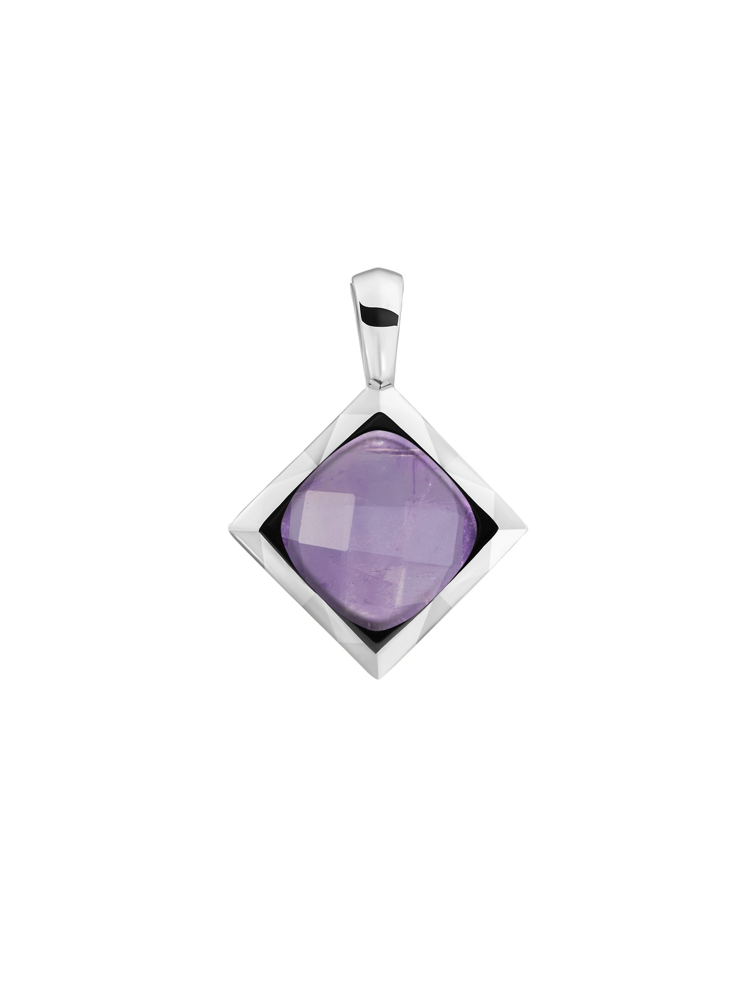 Cushion Cut Pendant Amethyst - Rhodium Plated