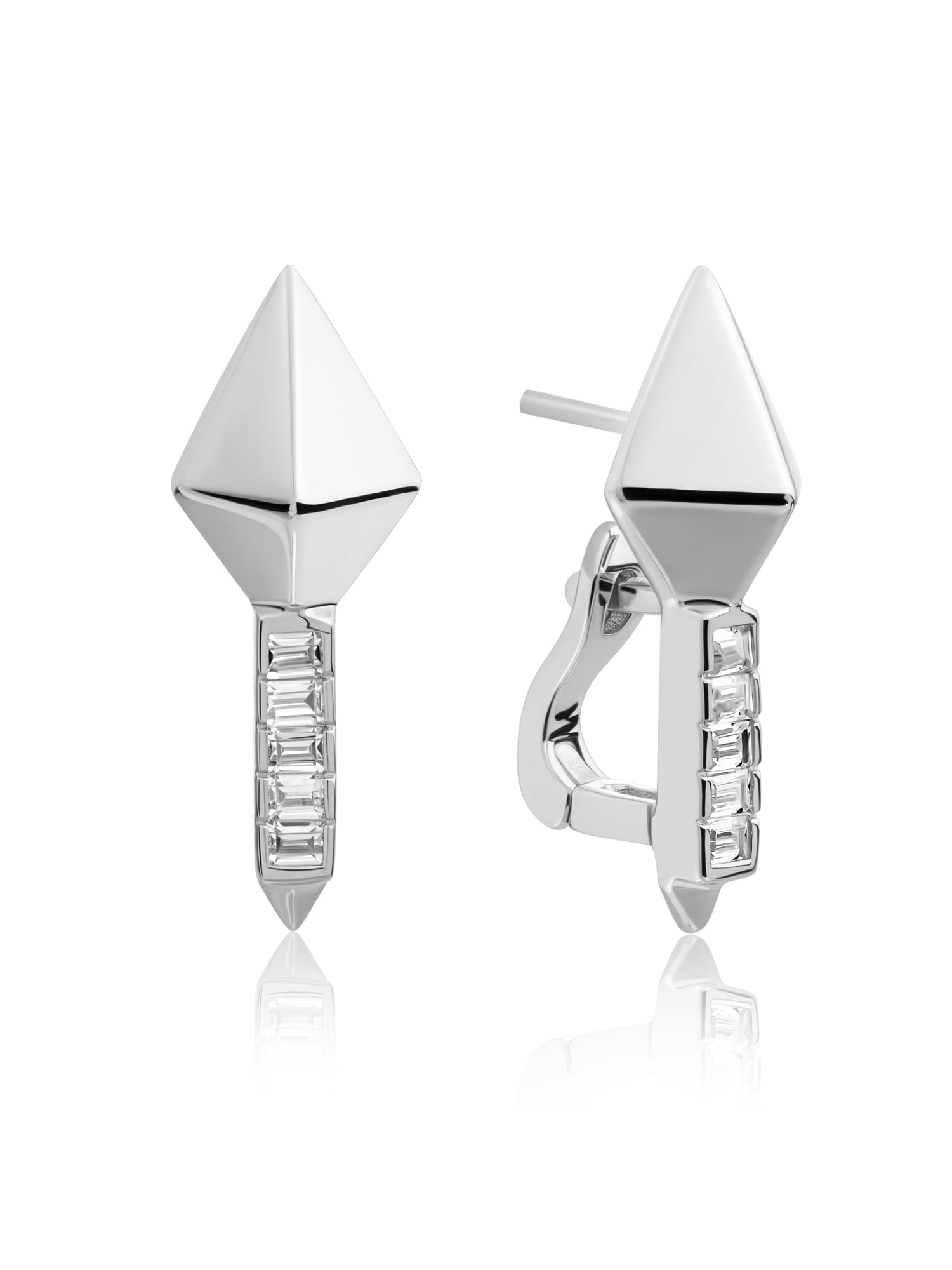 Pyramid Edge Push Back Oorbellen Zirconia - Rhodium Plated