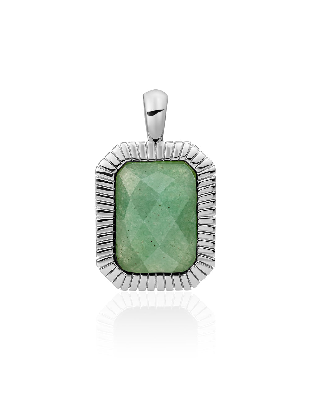 Baguette Pendant Green Aventurine - Rhodium Plated