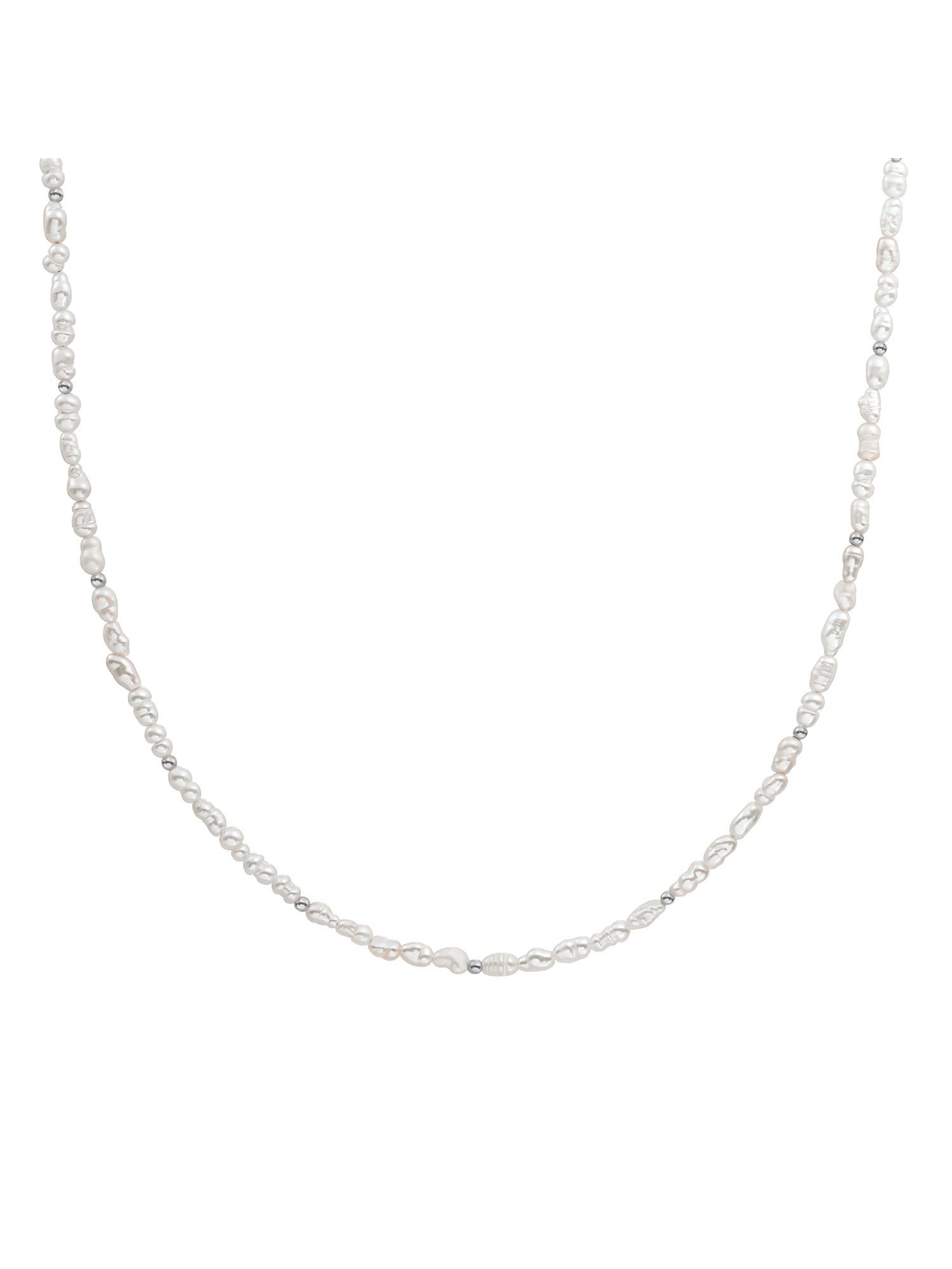 Kralen Ketting 2mm Pearl 42cm +2cm - Rhodium Plated