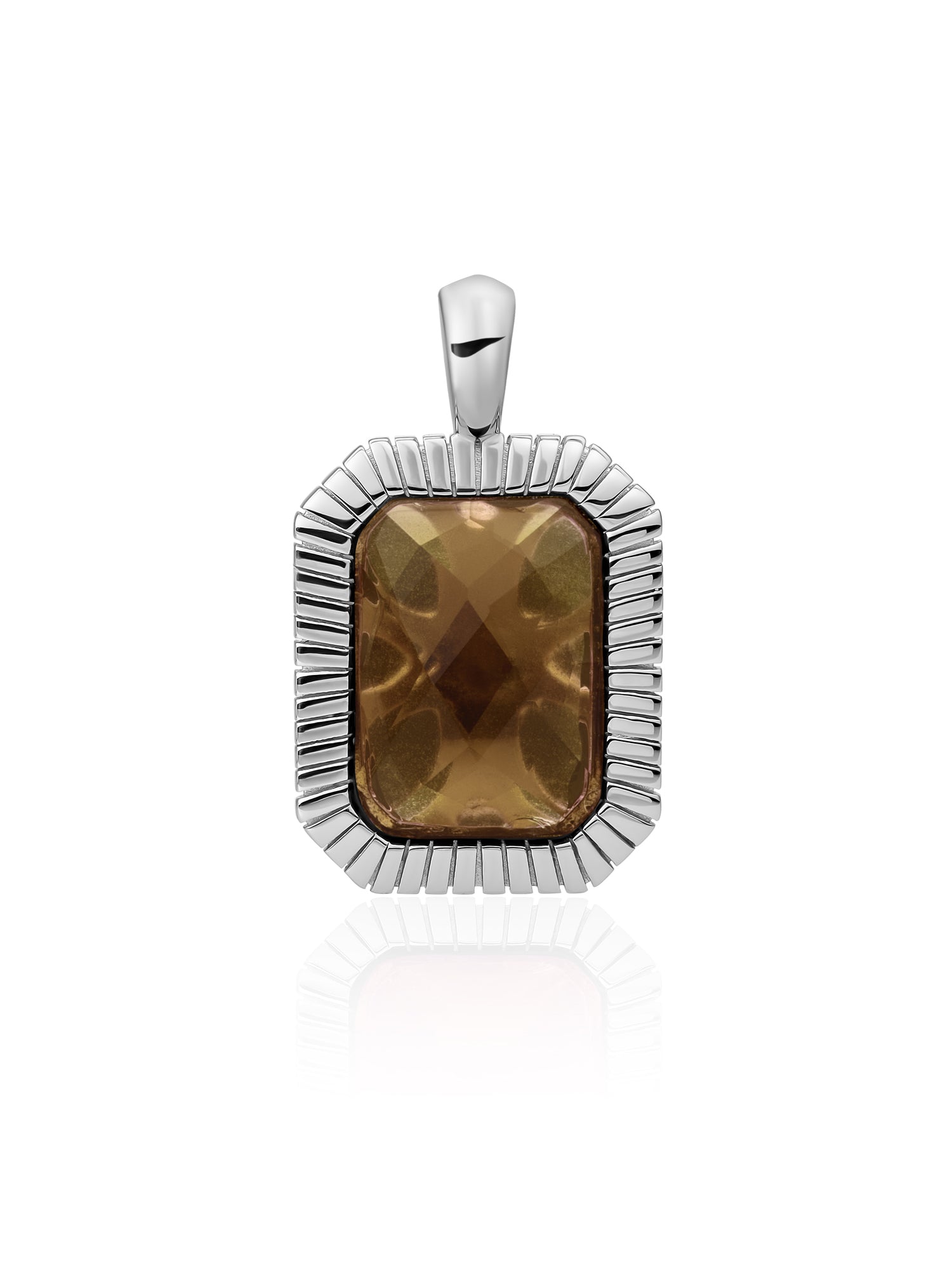 Baguette Pendant Smoky Quartz - Rhodium Plated