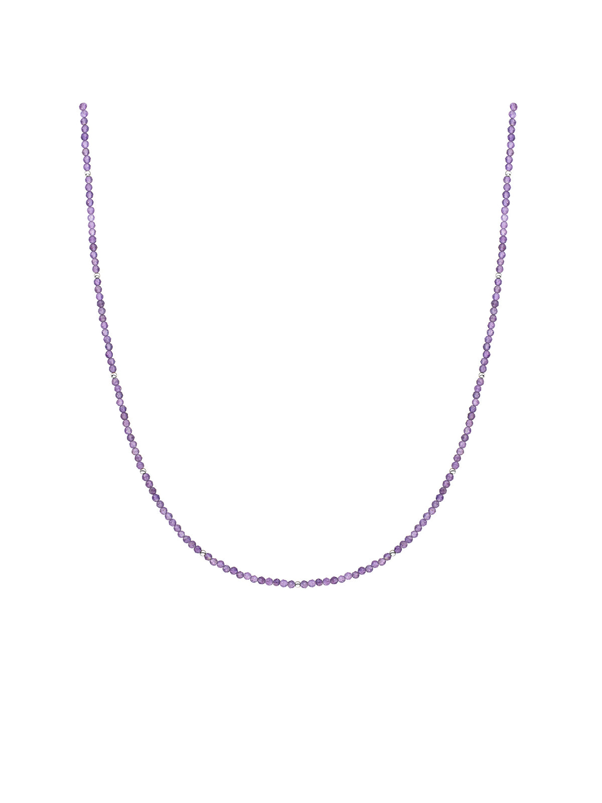 Kralen Ketting 2mm Amethyst 42cm +2cm - Rhodium Plated