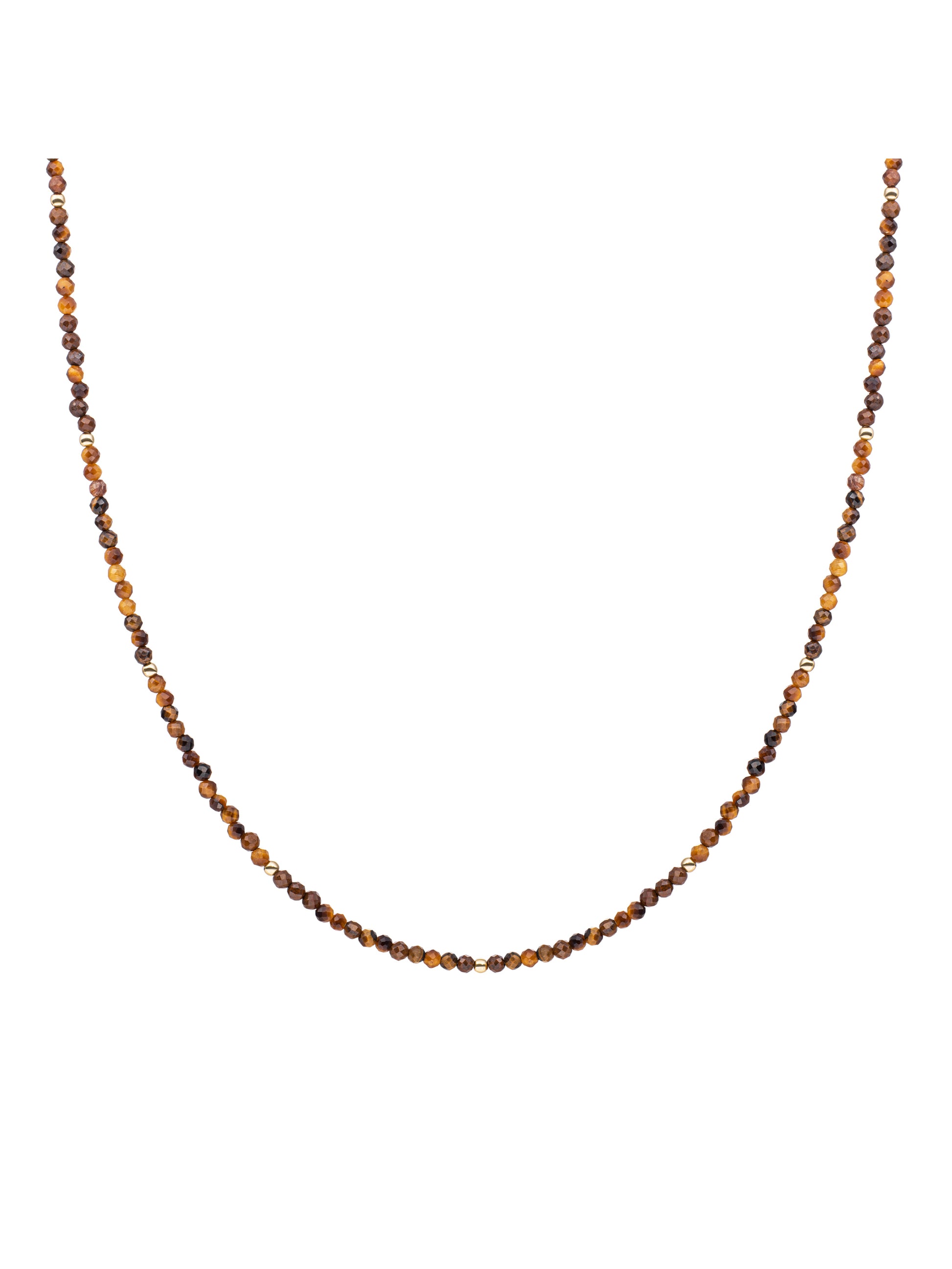 Kralen Ketting 2mm Tiger Eye 42cm +2cm - Gold Plated
