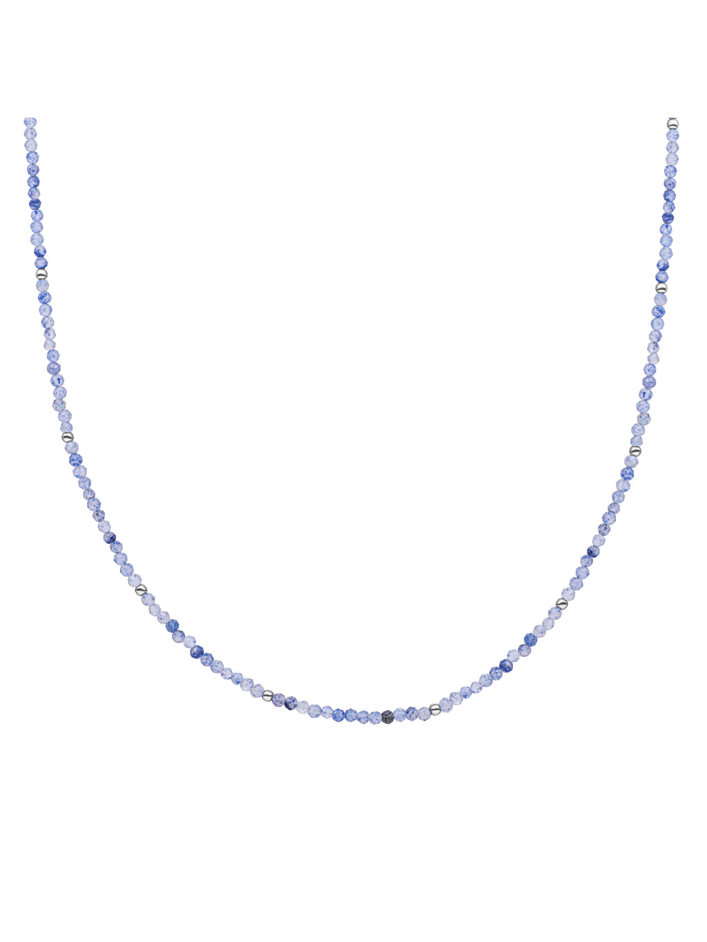 Kralen Ketting 2mm Blue Aventurine 42cm +2cm - Rhodium Plated