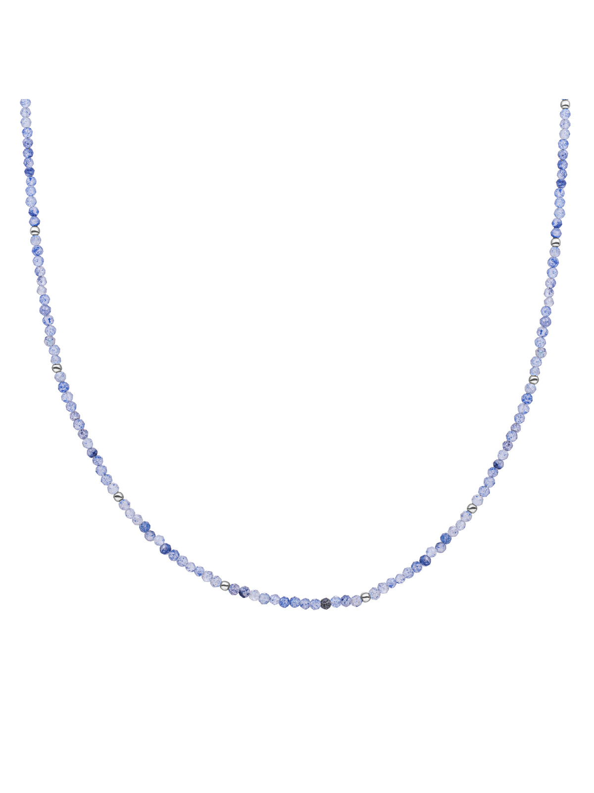 Kralen Ketting 2mm Blue Aventurine 42cm +2cm - Rhodium Plated