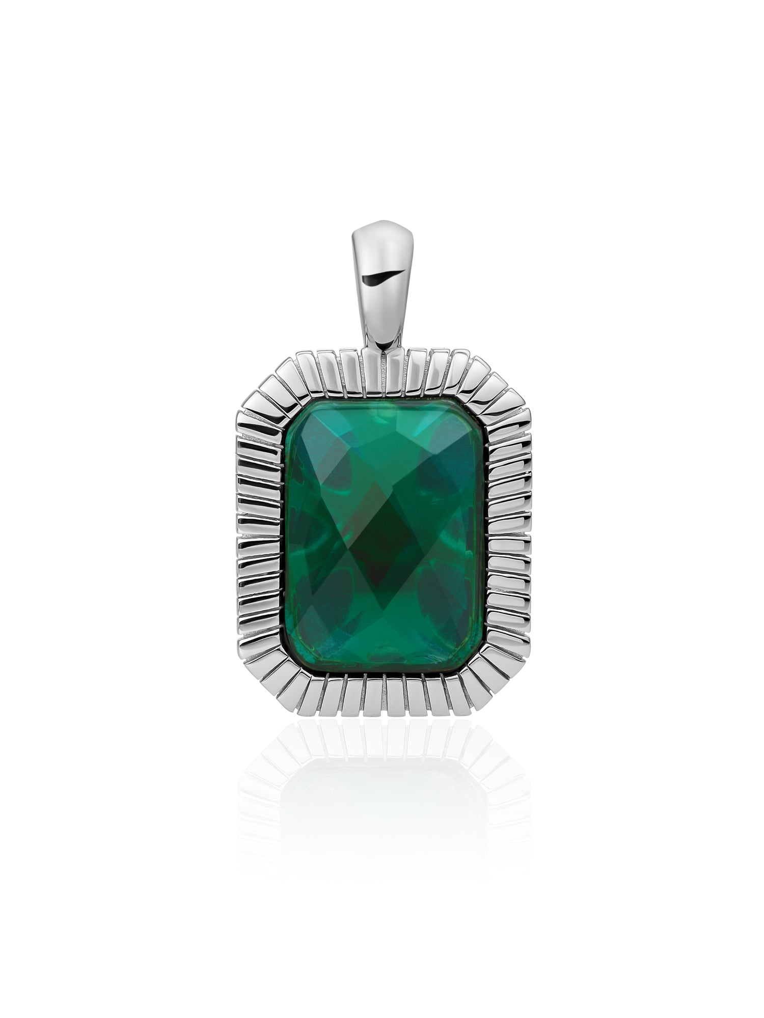 Baguette Pendant Petrol Green Quartz - Rhodium Plated