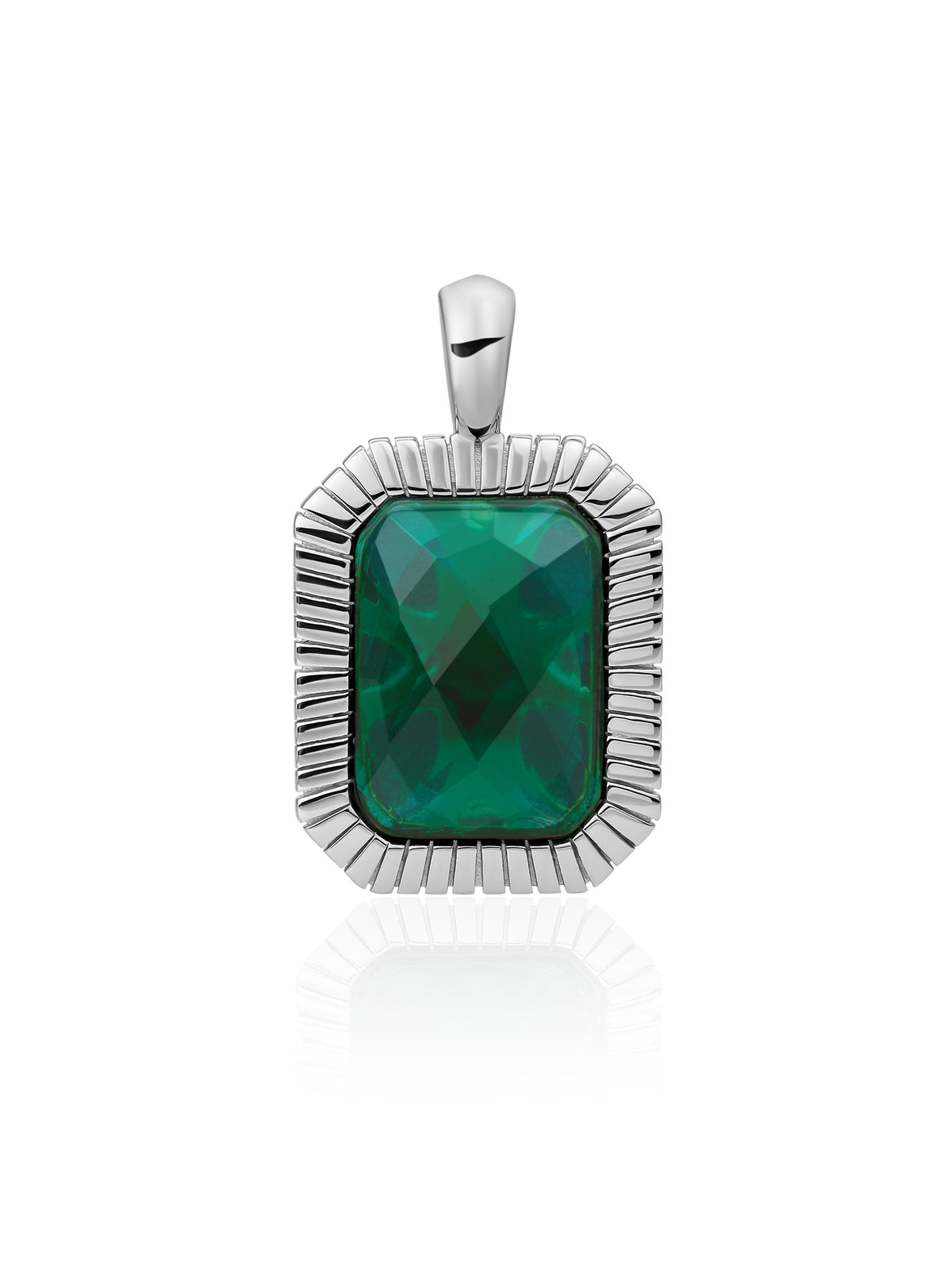 Baguette Pendant Petrol Green Quartz - Rhodium Plated