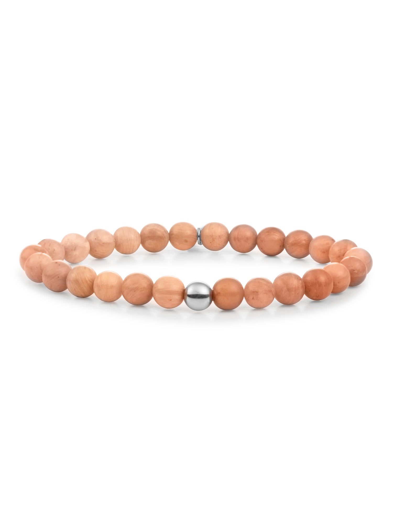 Saturn Armband Large Peach Rhodonite - Rhodium Plated
