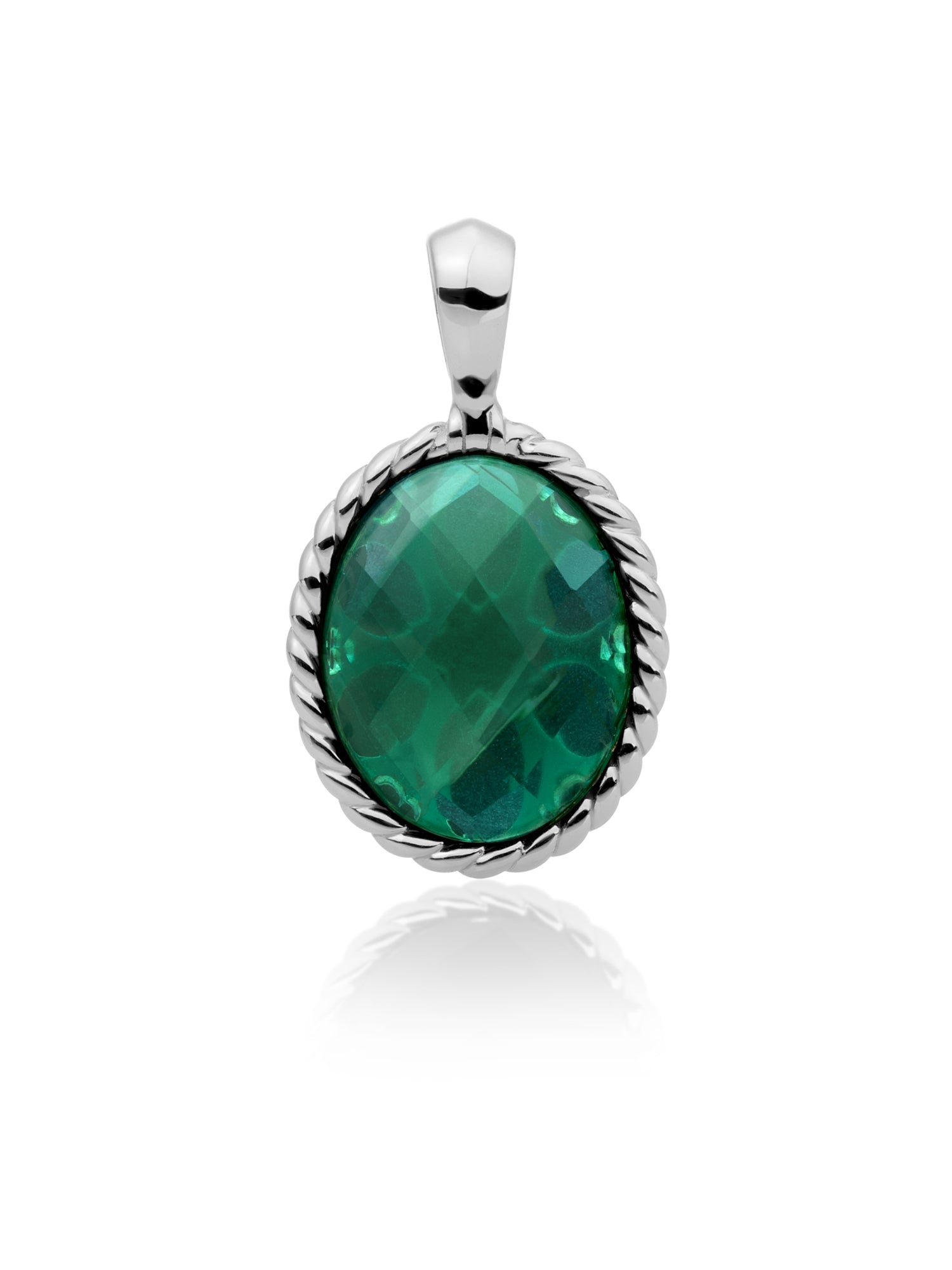 Twist Pendant Petrol Green Quartz - Rhodium Plated