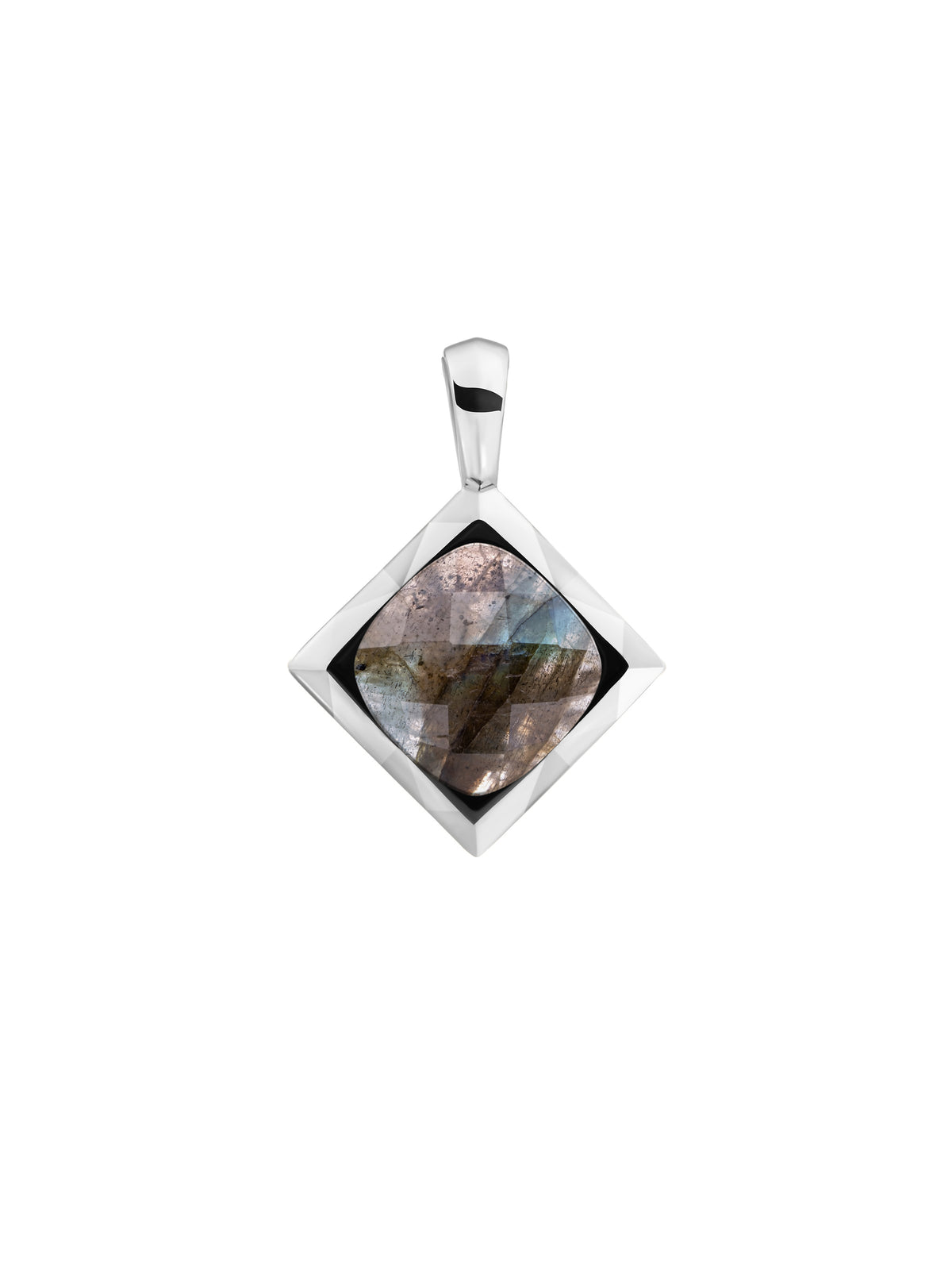 Cushion Cut Pendant Labradorite - Rhodium Plated