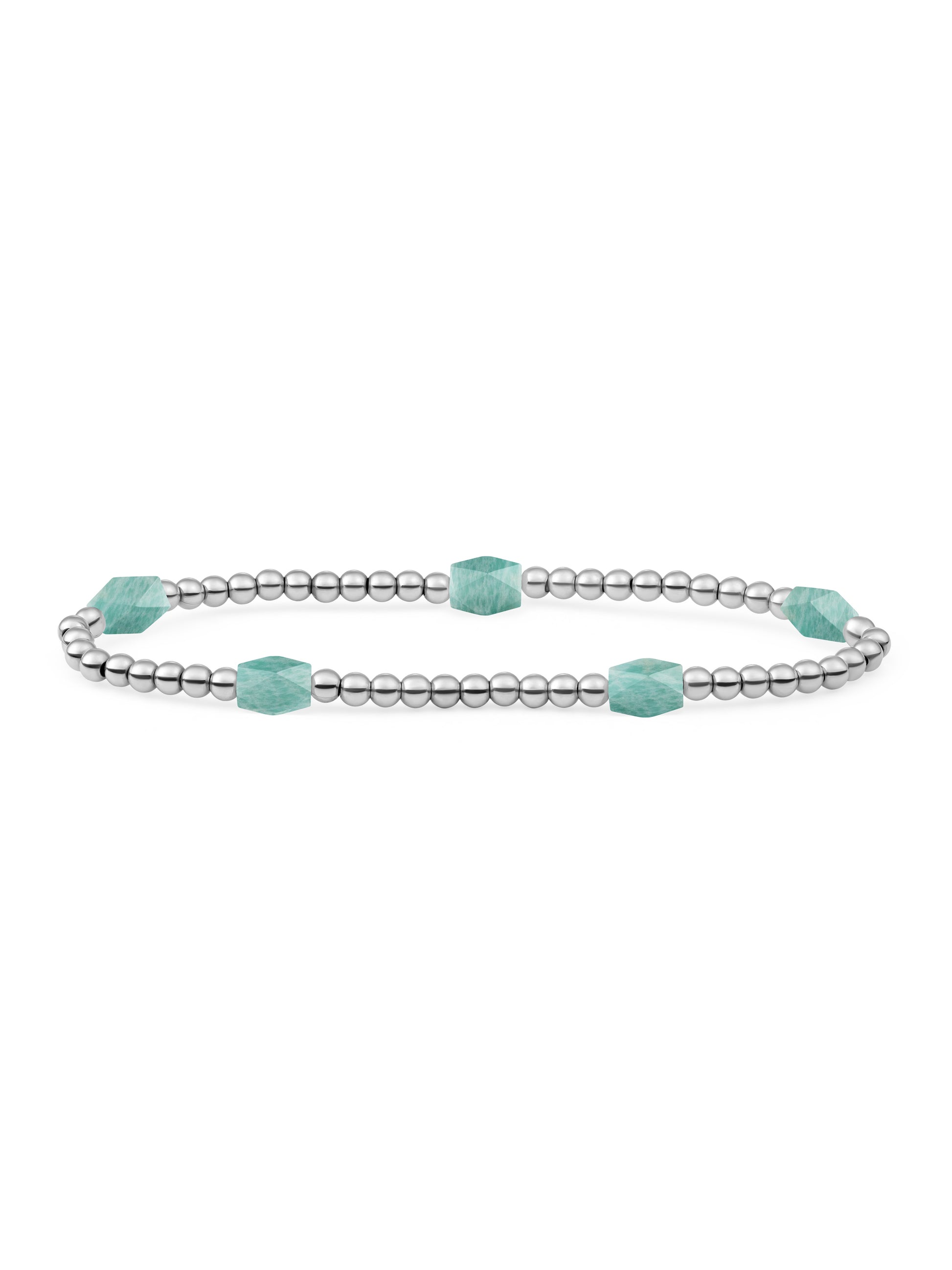 Reverse Edge Mix Armband Rich Green Amazonite - Rhodium Plated