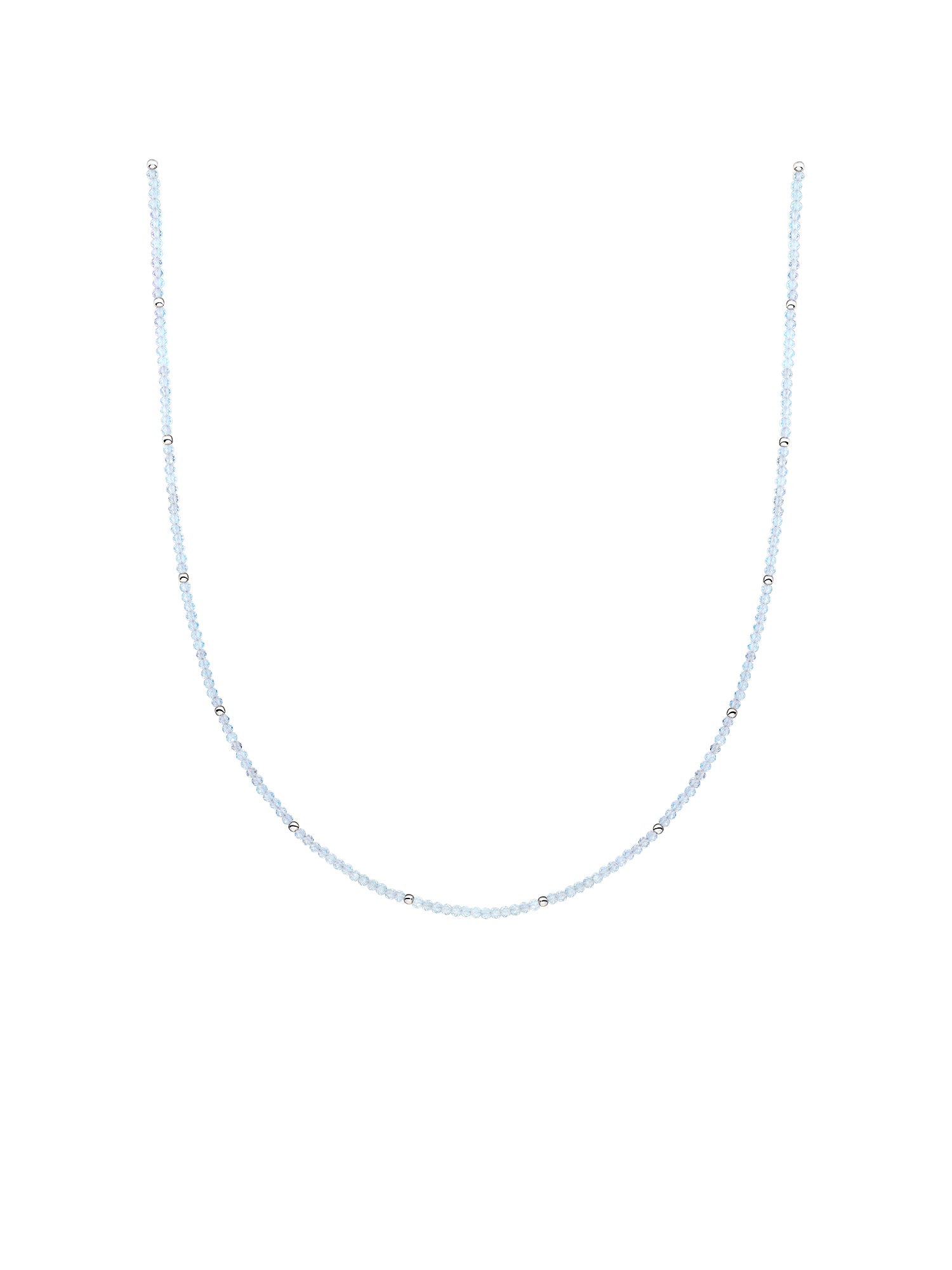 Kralen Ketting 2mm Opalite 42cm +2cm - Rhodium Plated