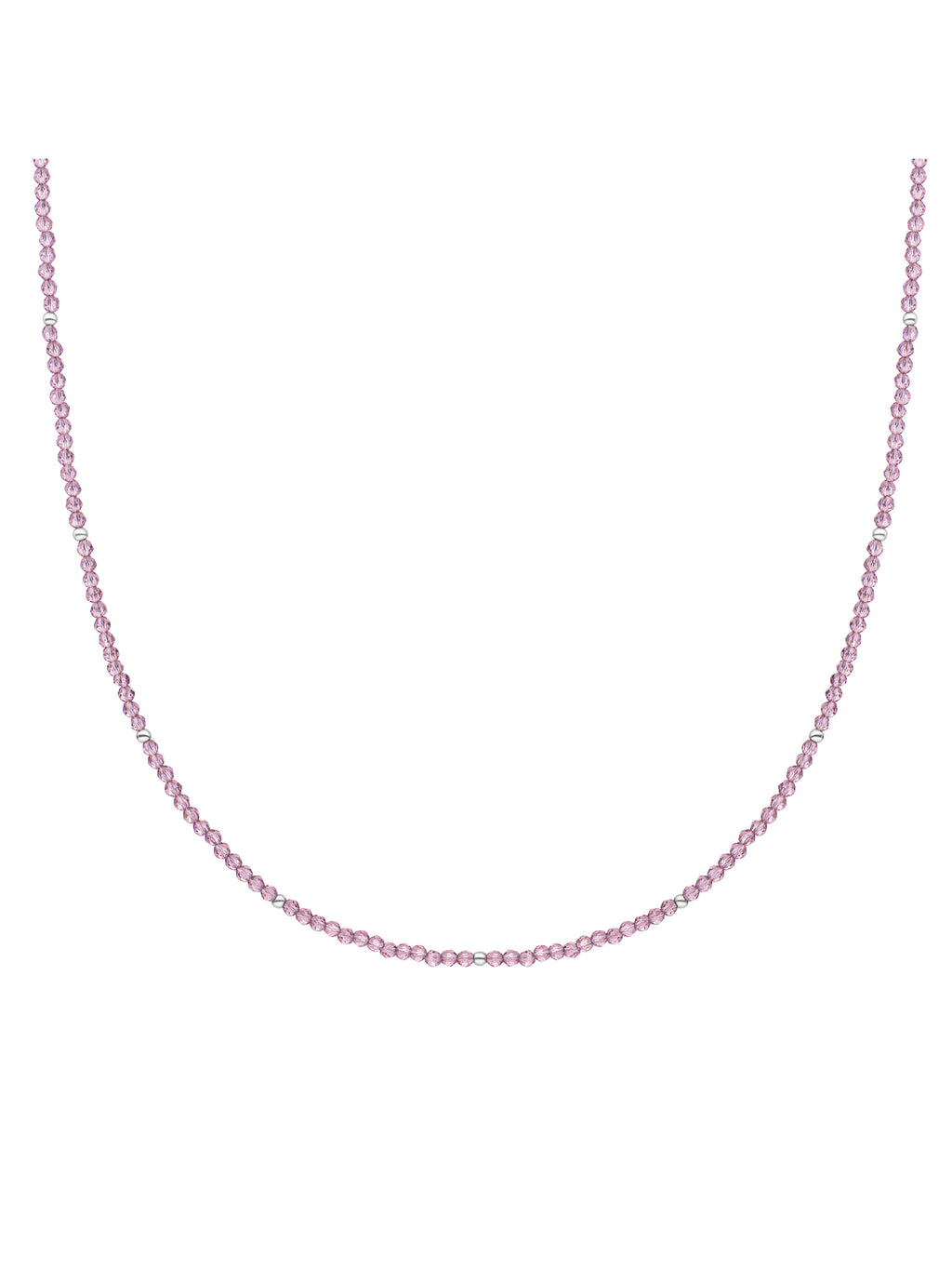 Kralen Ketting 2mm Aubergine Quartz 42cm +2cm - Rhodium Plated