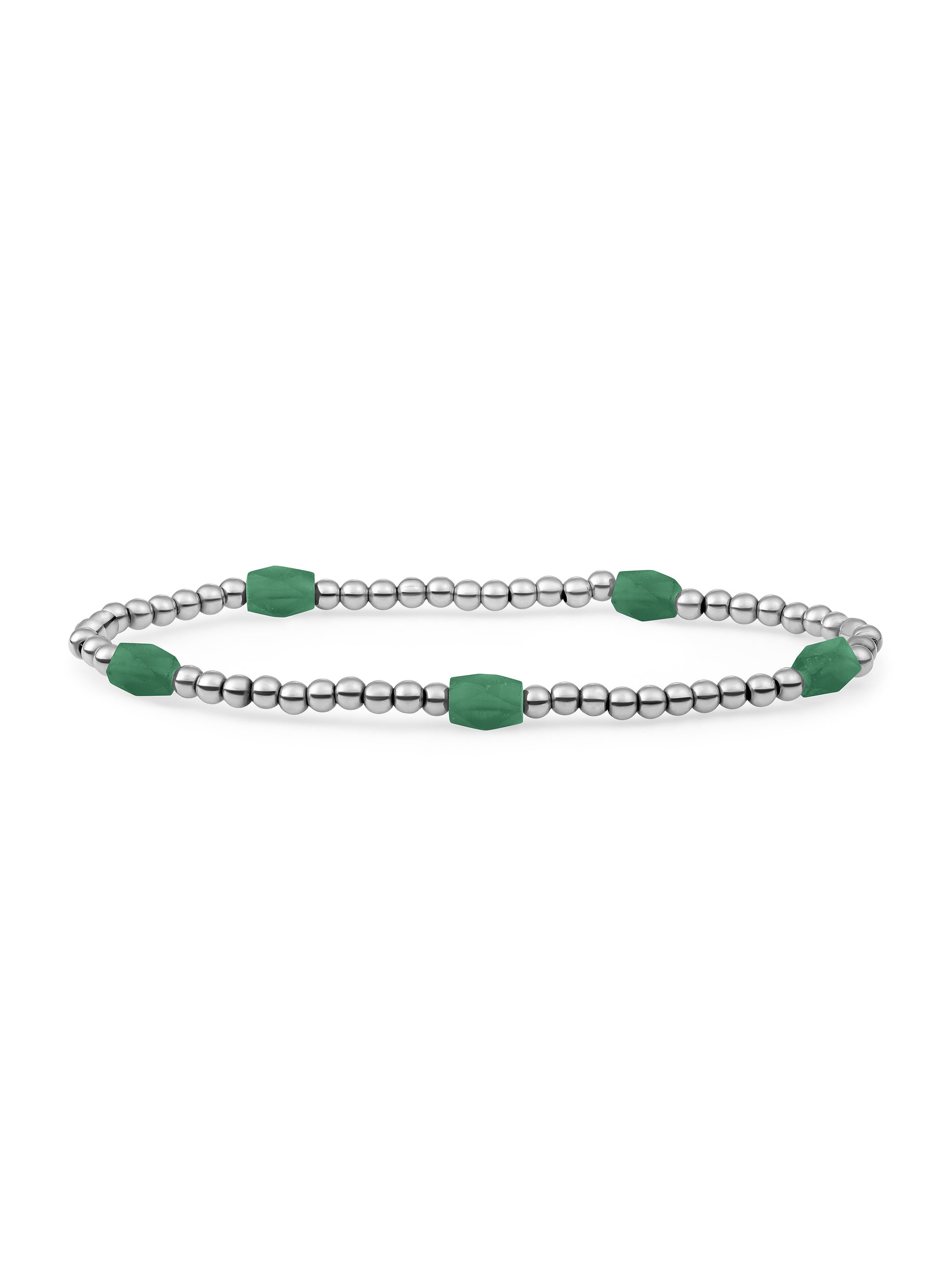 Reverse Edge Mix Armband Green Onyx - Rhodium Plated