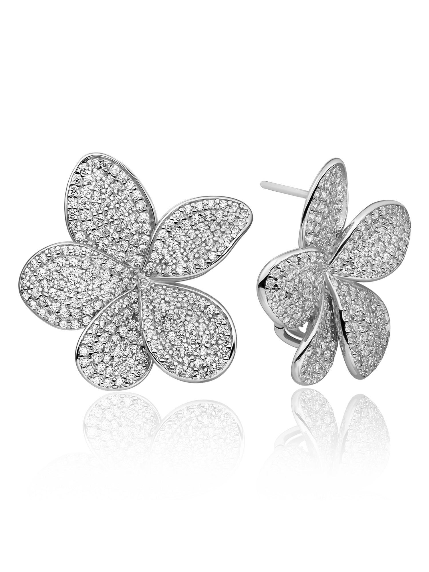 Flora Push Back Oorbellen Zirconia - Rhodium Plated