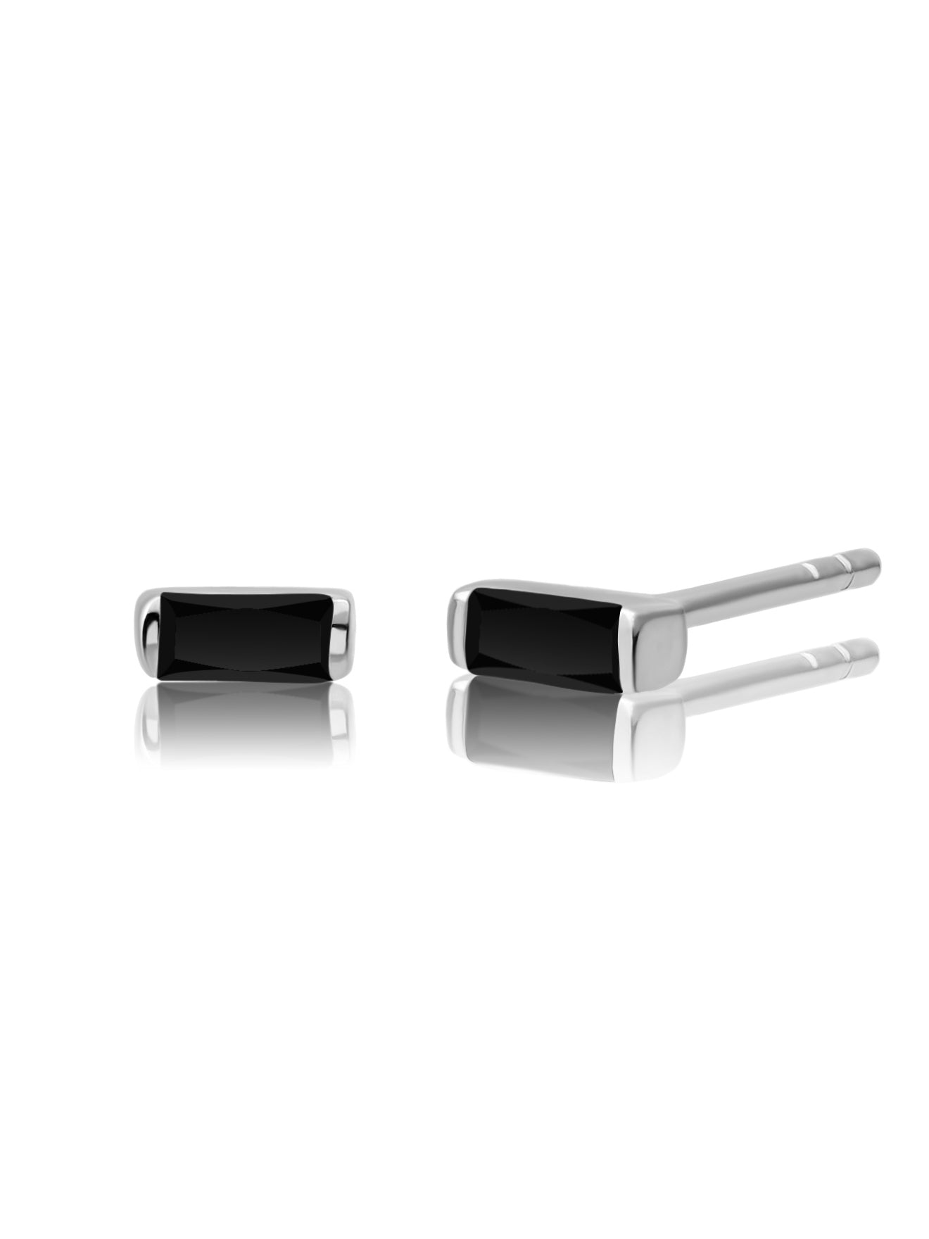 Baguette Studs Zirconia Zwart - Rhodium Plated