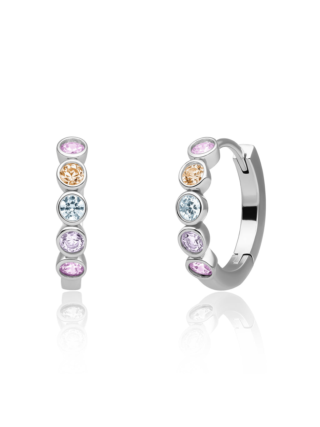 Tube Creolen Multicoloured Zirconia - Pastel - Rhodium Plated