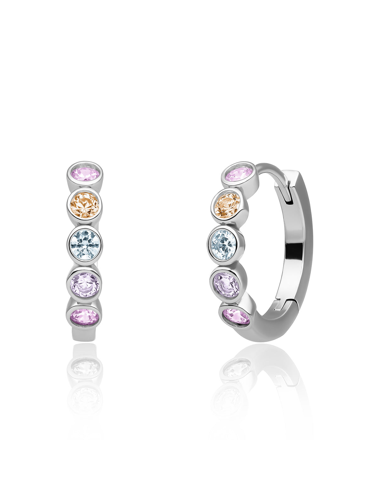 Tube Creolen Multicoloured Zirconia - Pastel - Rhodium Plated