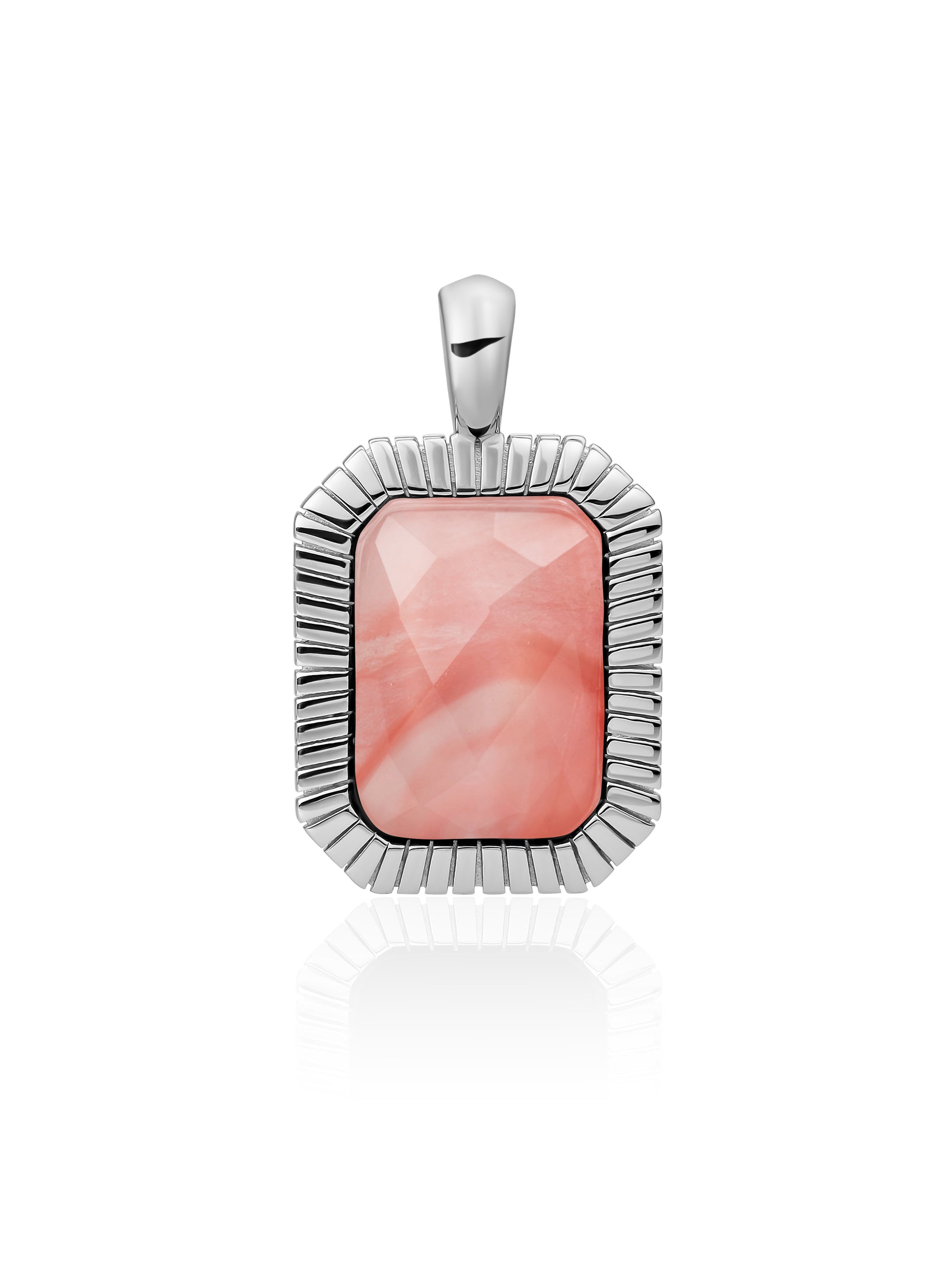 Baguette Pendant Cherry Quartz - Rhodium Plated
