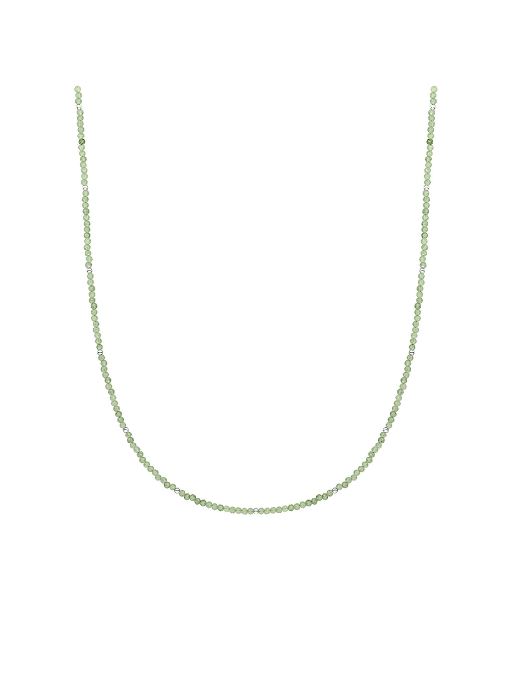 Kralen Ketting 2mm Lime Jade 42cm +2cm - Rhodium Plated