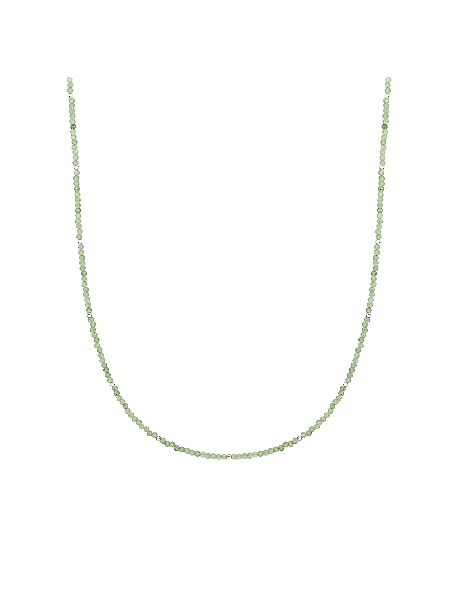 Kralen Ketting 2mm Lime Jade 42cm +2cm - Rhodium Plated