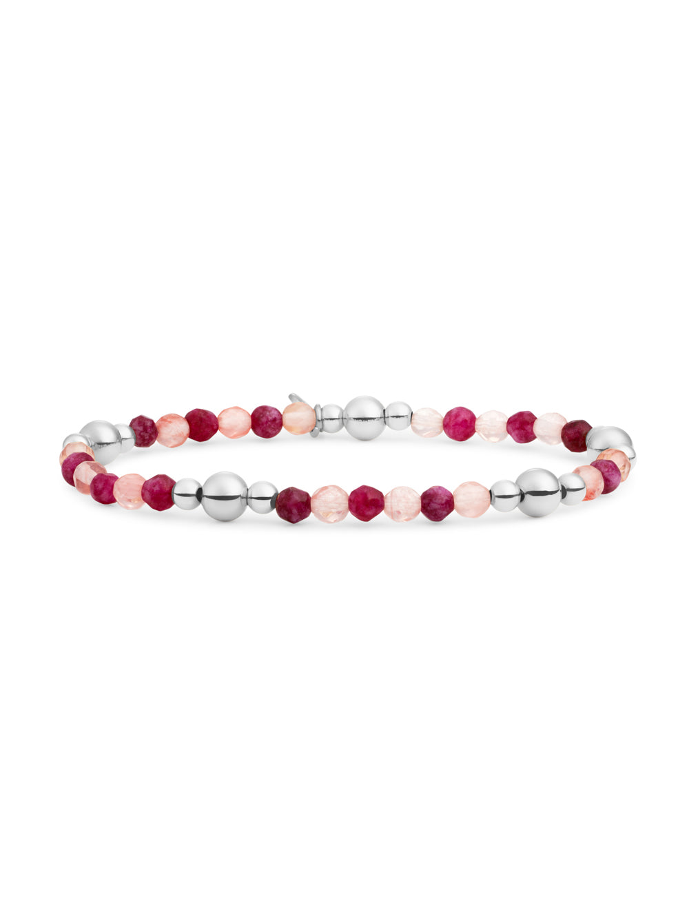 Bold Mix Armband Fuchsia Jade | Cherry Quartz - Rhodium Plated
