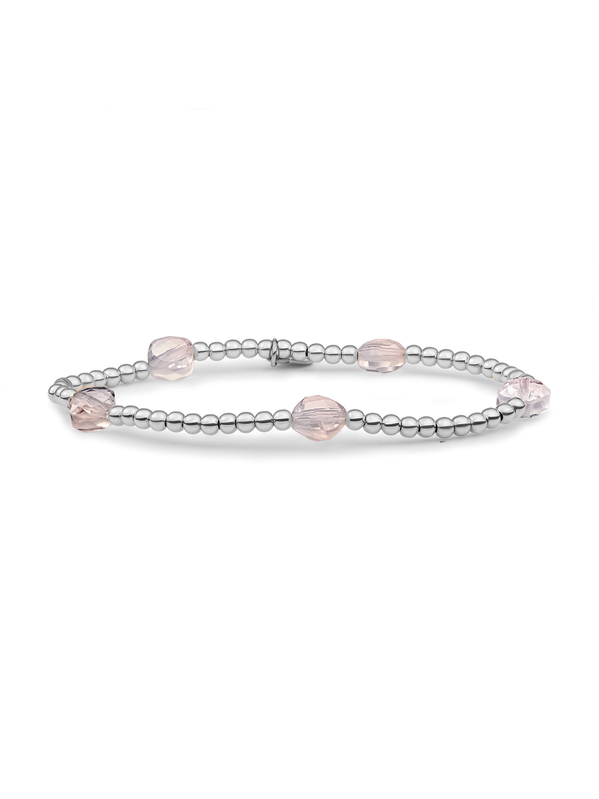 Cushion Cut Armband Rose Quartz - Rhodium Plated